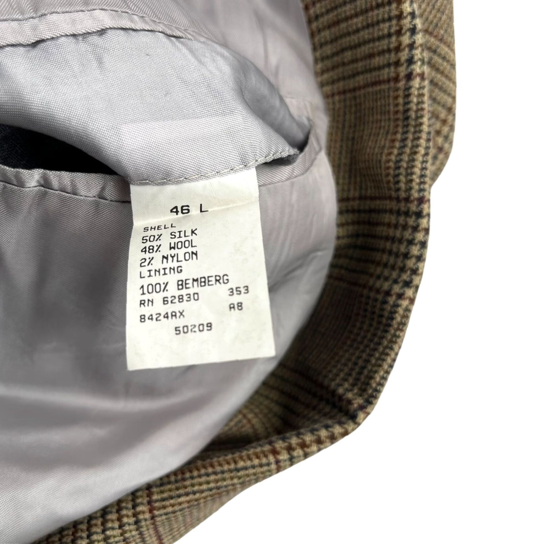 Lands' End Lands' End Blazer Men 46L Brown Wool Silk Nylon Plaid Two-Button Notch Single-Vented Size 46R - 4 Thumbnail