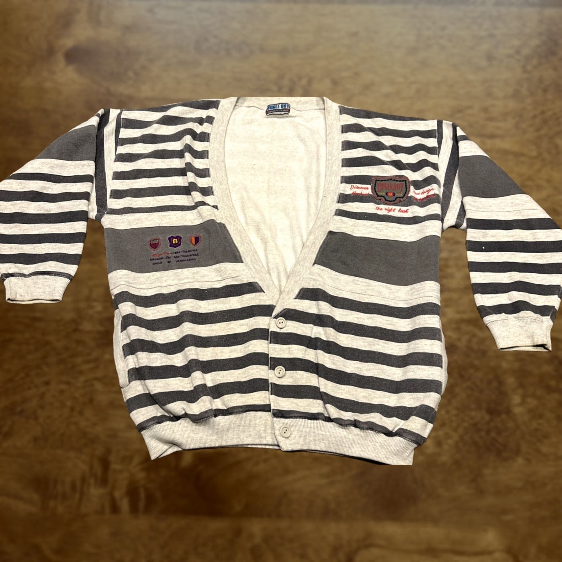 Bugle Boy VINTAGE Bugle Boy Cardigan Sweater Mens L Striped Knit V-Neck Cotton A46 Size US L / EU 52-54 / 3 - 1 Thumbnail