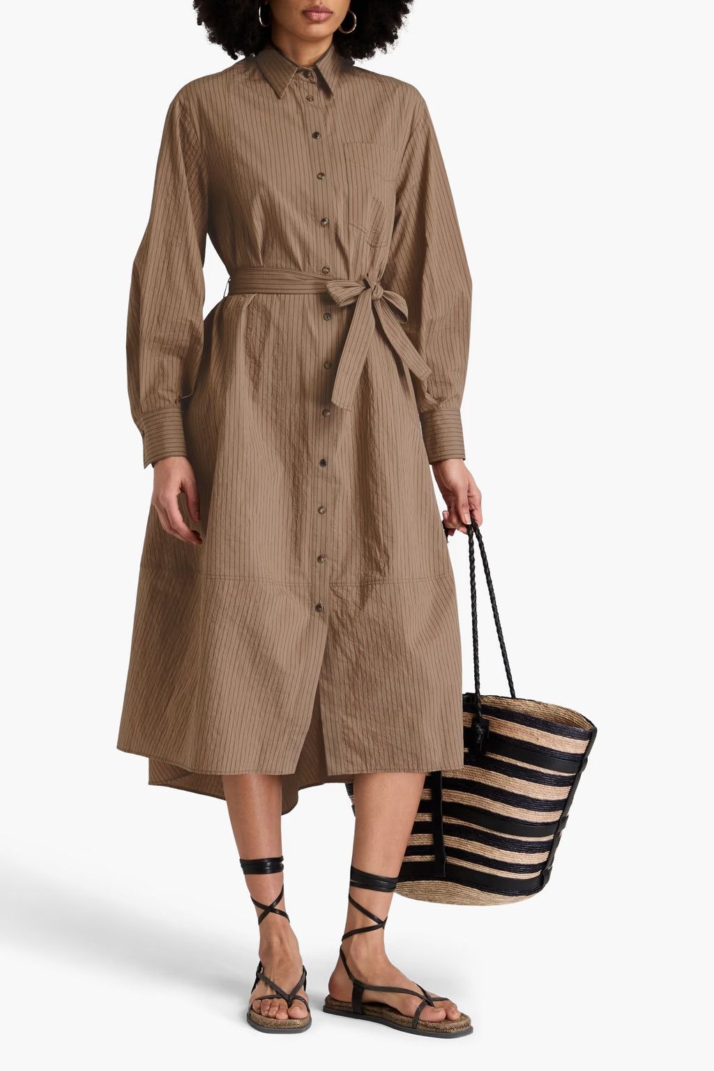 Brunello Cucinelli o1y0725 Striped Midi Dress in Brown Size S / US 4 / IT 40 - 3 Thumbnail