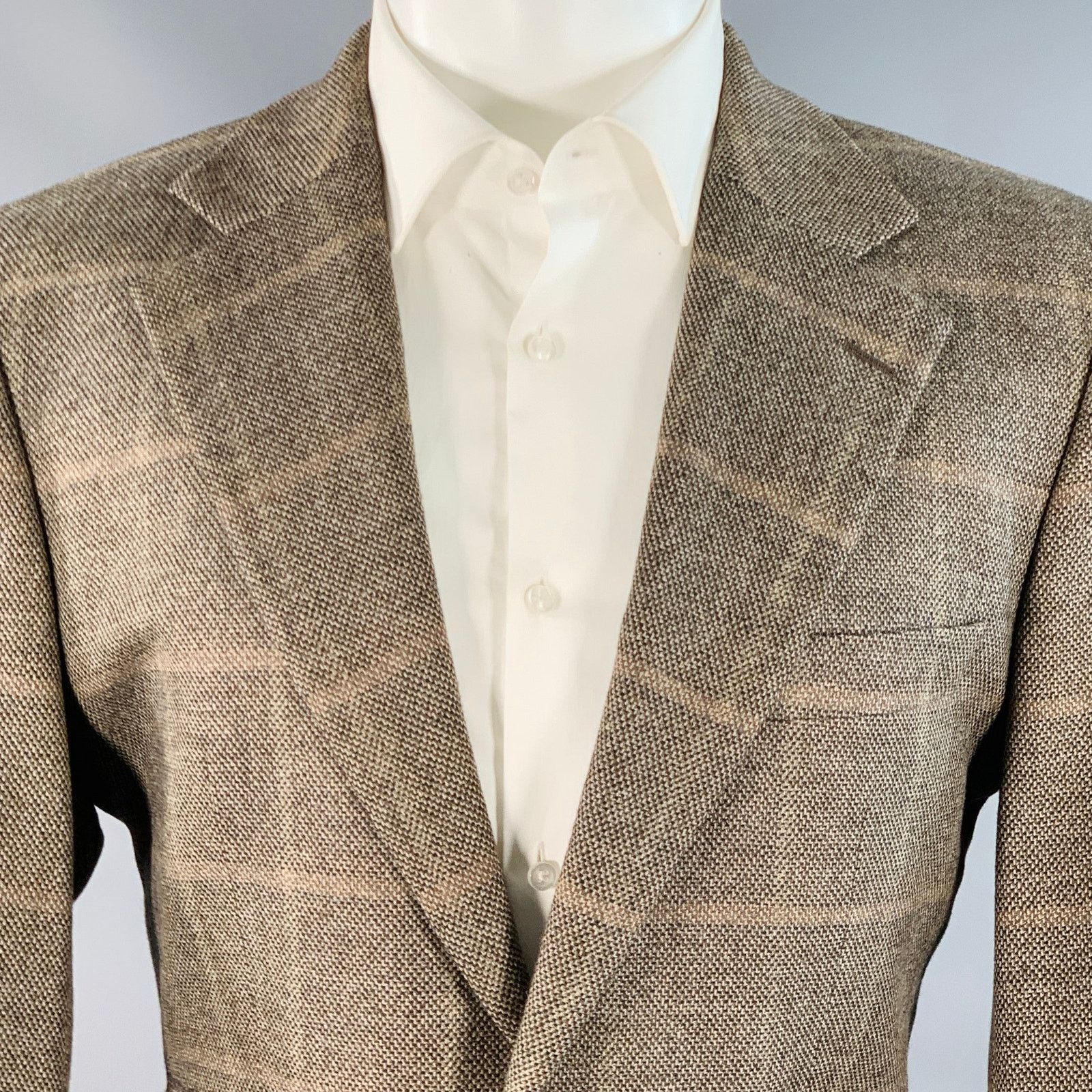Brown Black Virgin Wool Cashmere Windowpane Sport Coat