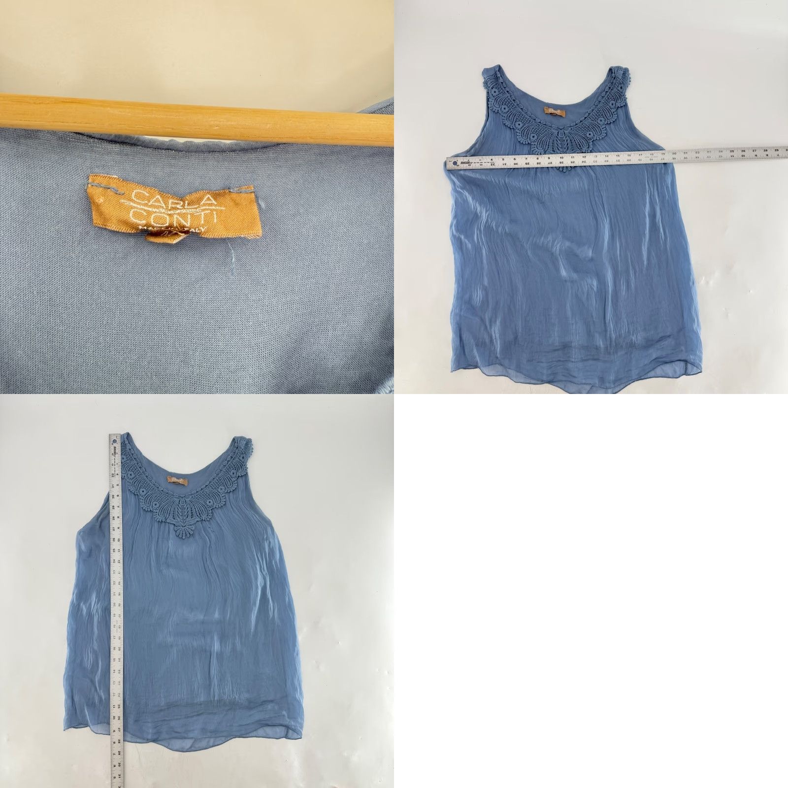 Vintage CARLA CONTI Blue Crochet Neck Sleeveless Tank Top Women's M Tank Tunic Sleeveless Casual Sleeve Scoop Neck Relaxed Fit Size M / US 6-8 / IT 42-44 - 9 Thumbnail