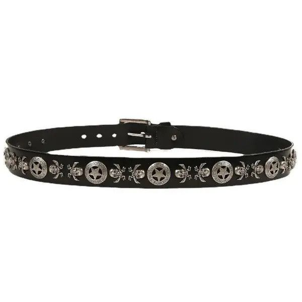 Japanese Brand Metal Rivet Skull Star Real Genuine Leather Belt Size ONE SIZE - 4 Thumbnail