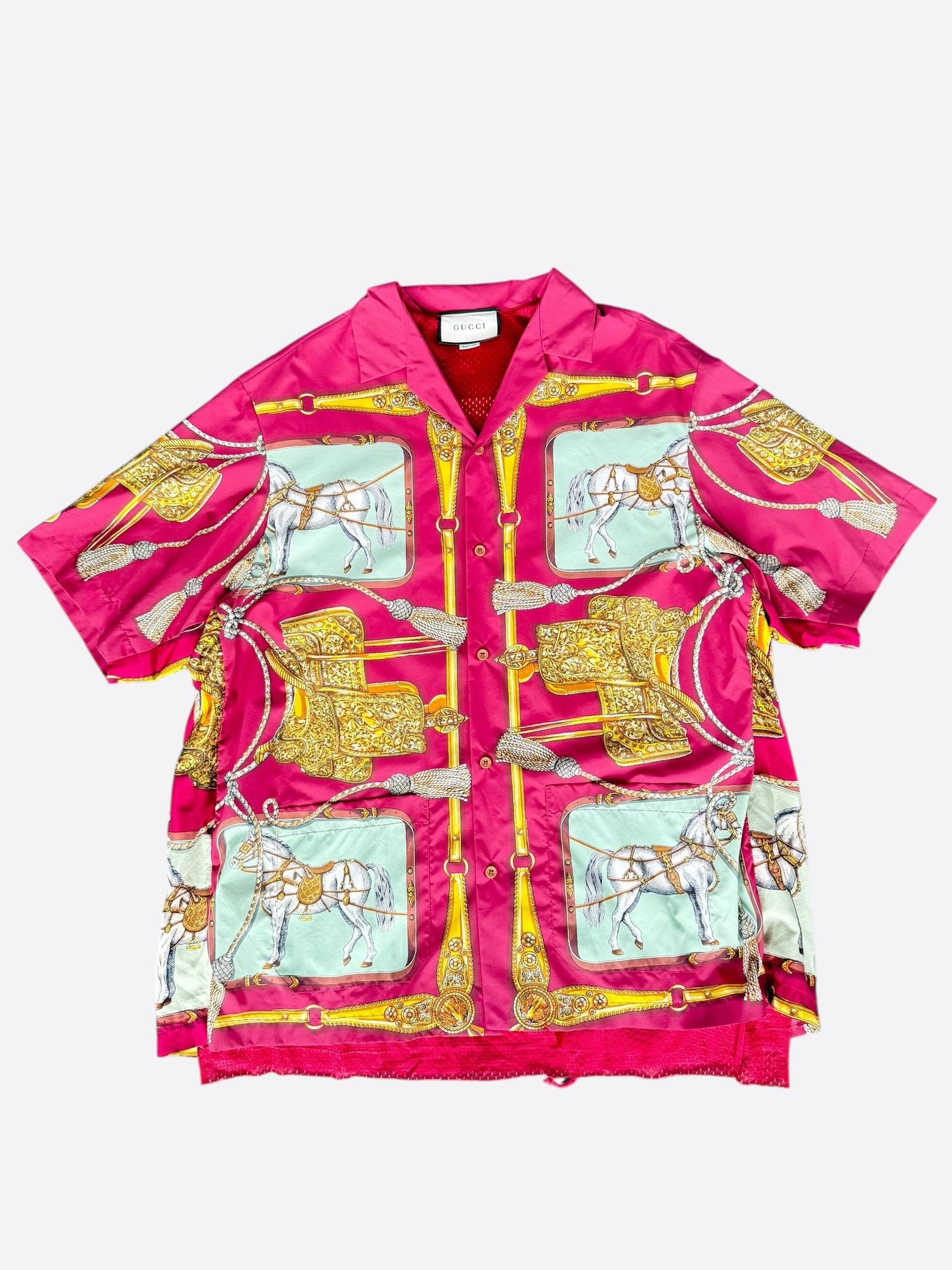 Gucci Gucci Pink & Multicolor Equestrian Graphic Button Up Shirt Size US XXL / EU 58 / 5 - 1 Thumbnail