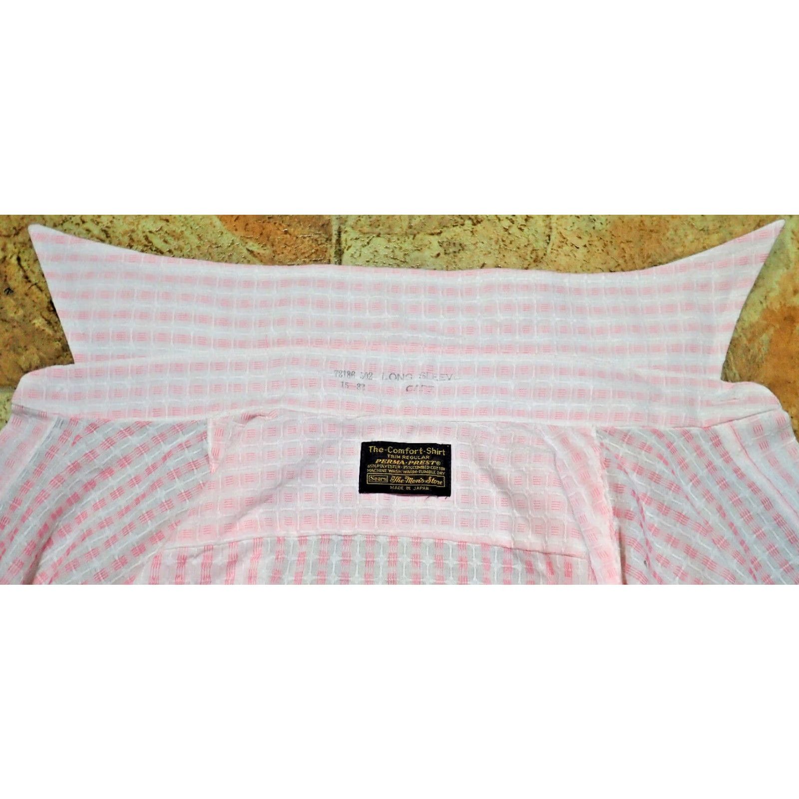 Sears VINTAGE SEARS Perma-Prest Pink White Geometric 70s Shirt Mens M French Cuff Size US M / EU 48-50 / 2 - 6 Thumbnail