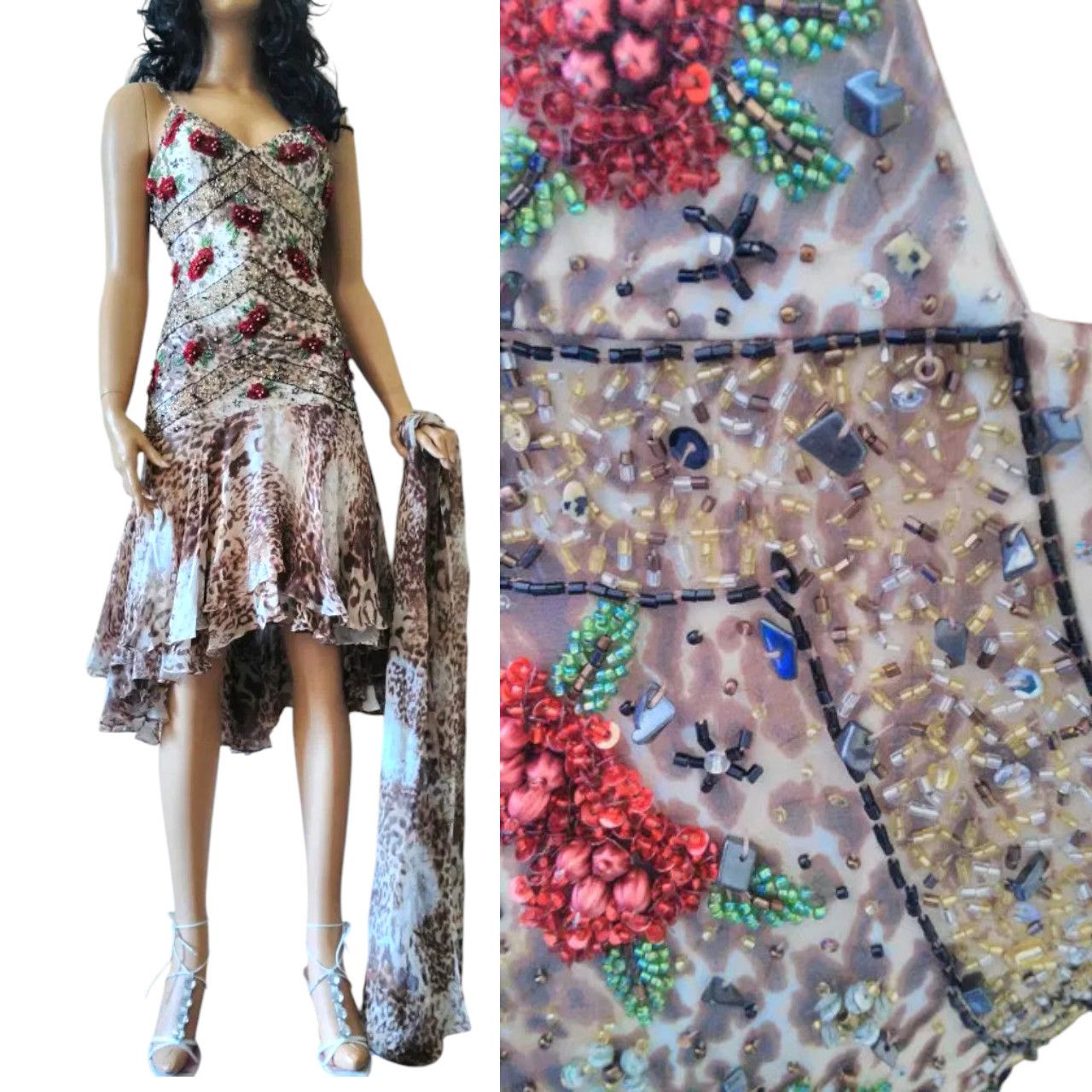 Other Leopard beaded silk dress spaghetti straps sz S Size S / US 4 / IT 40 - 2 Thumbnail