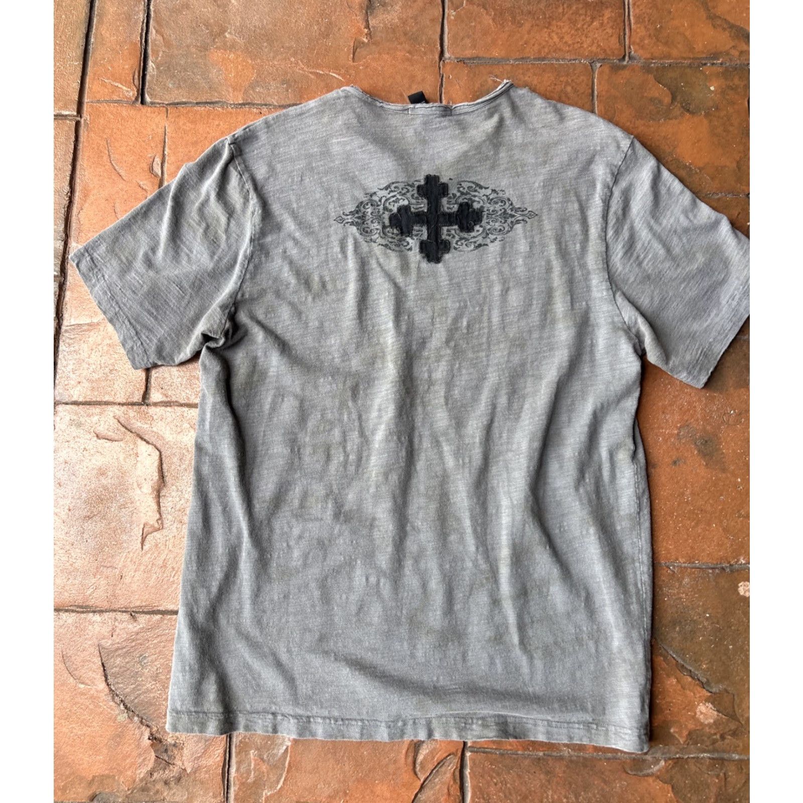 Incu VINTAGE INC Cross Skull Wings T-Shirt L Gray Cotton Embroidered Crew Neck Short Sleeve Men Size US L / EU 52-54 / 3 - 3 Thumbnail