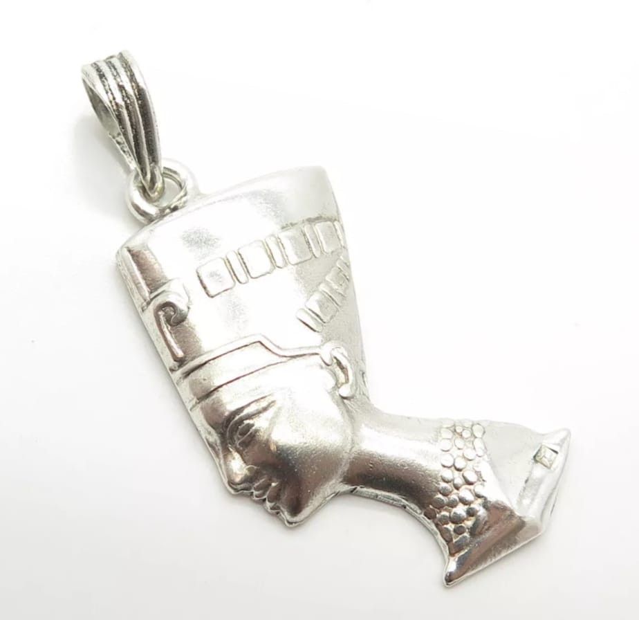 Vintage 800 Silver Vintage Egyptian Queen Nefertiti Pharaoh Pendant Size ONE SIZE - 5 Thumbnail