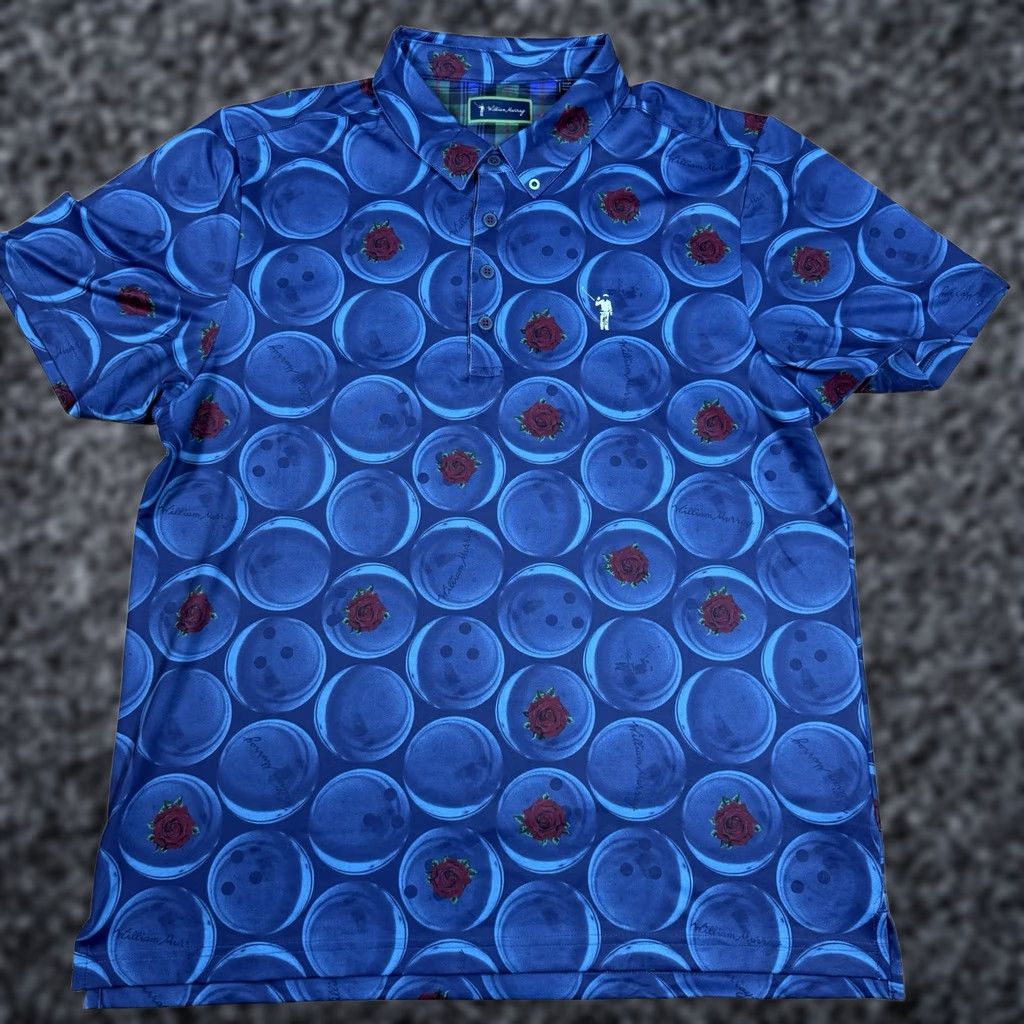 Vintage William Murray Polo Mens Large Blue Floral Bowling Ball Performance Golf Shirt Size US L / EU 52-54 / 3 - 1 Thumbnail