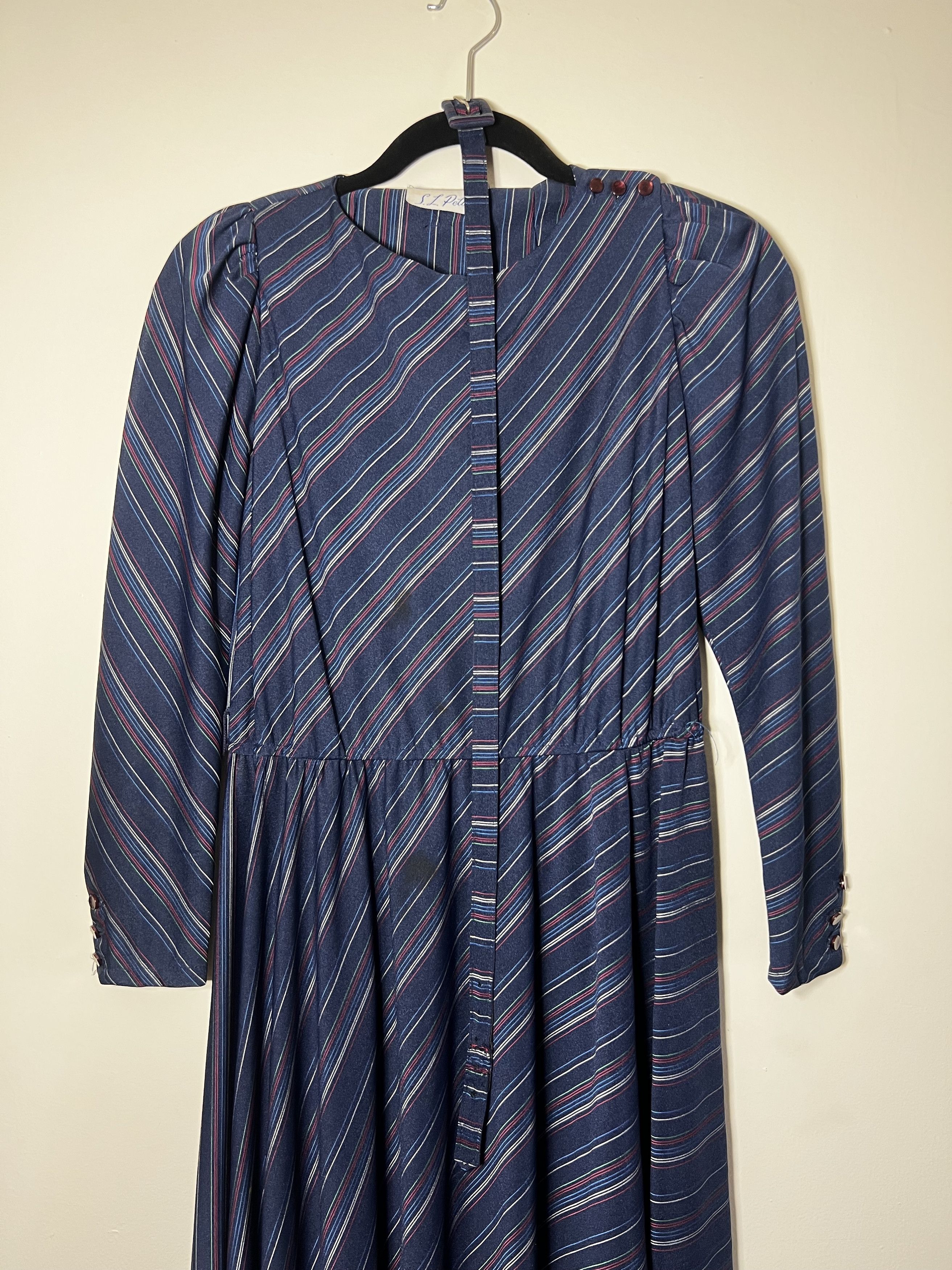 Other × Vintage Vintage 70's-80's S.L. Petites Blue Stripe Long Sleeve Dress Size M / US 6-8 / IT 42-44 - 3 Thumbnail