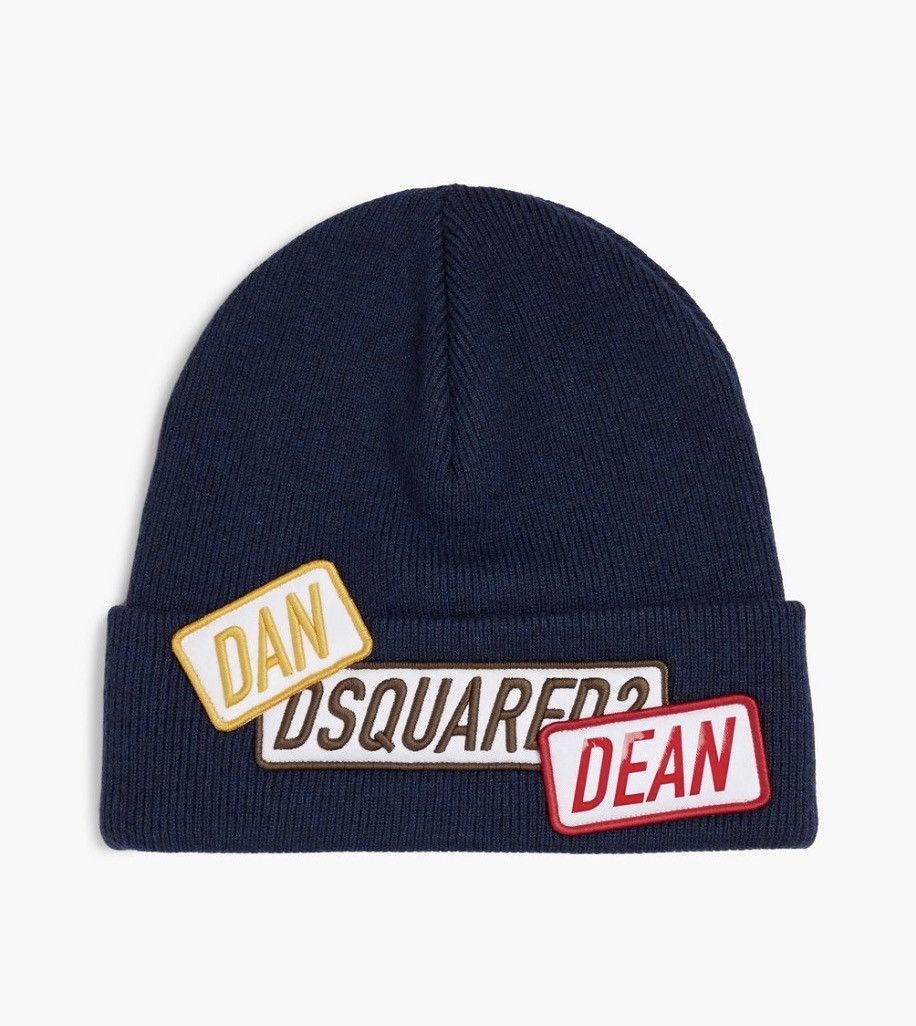 Dsquared2 Dsquared2 logo patch beanie hat DSQ2 wool blue 🎨 italy Size ONE SIZE - 1 Thumbnail