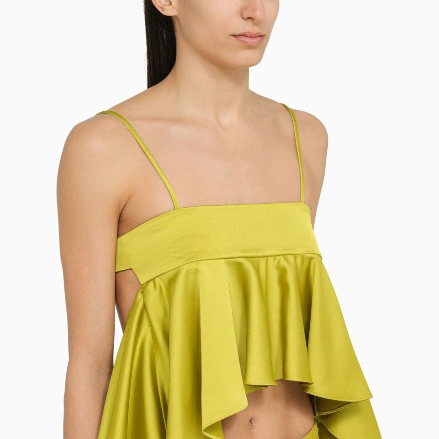 The Attico o1d2blof1024 Satin Ruffle Top in Yellow Size S / US 4 / IT 40 - 4 Thumbnail