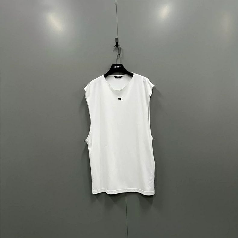 Balenciaga Balenciaga White Double Hook Embroidery Sleeveless T-Shirt Size US M / EU 48-50 / 2 - 1 Thumbnail