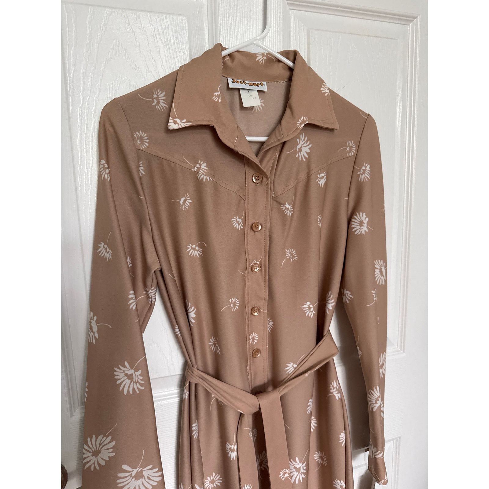 Vintage NWT Vtg Just-Mort Khaki collared Dress white daisy print M Size M / US 6-8 / IT 42-44 - 9 Thumbnail