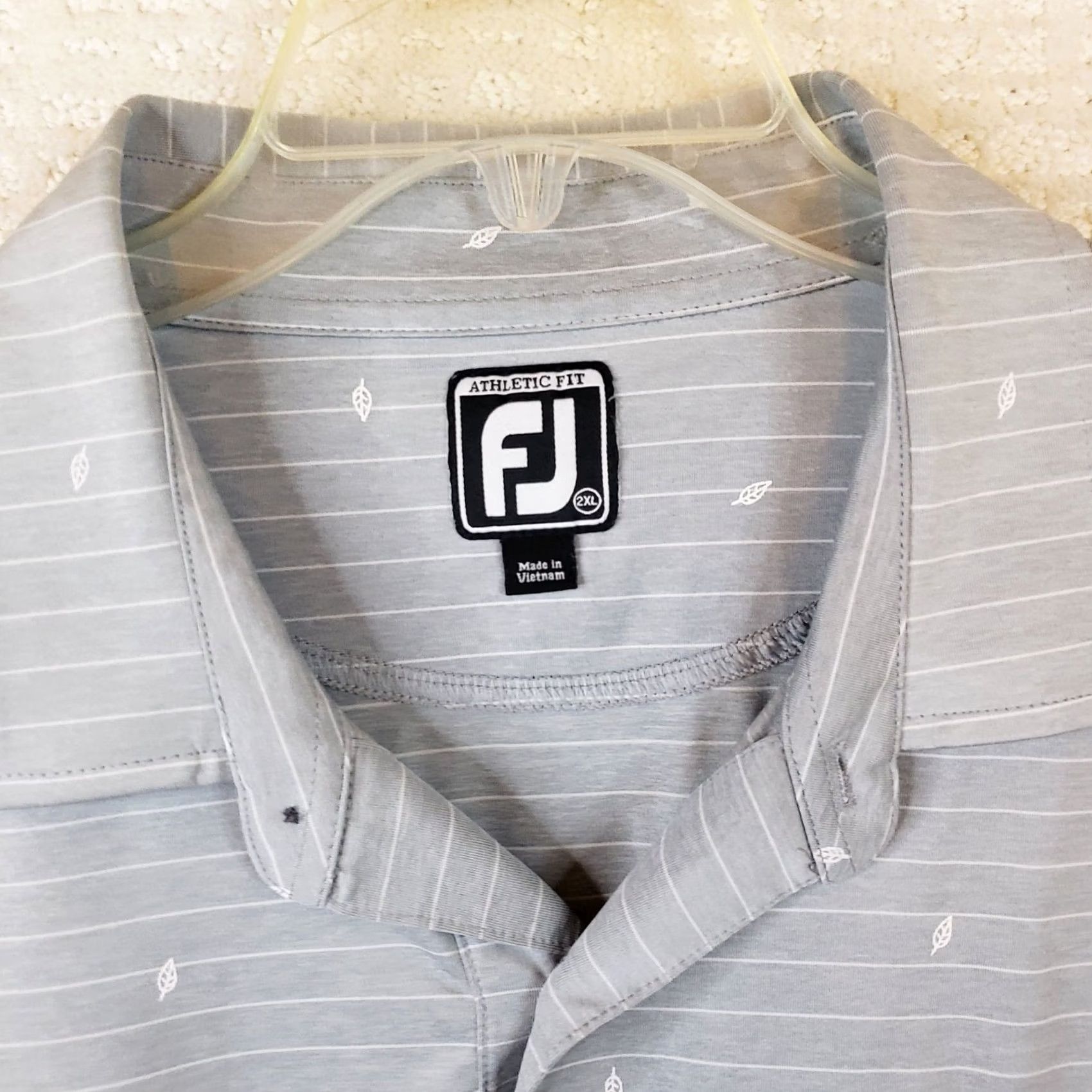 Footjoy FootJoy Polo Shirt Men 2XL Gray White Striped Athletic Fit Quail Logo Polo Shirt Short Sleeve Button Collared Golf Casual Mens Size US XXL / EU 58 / 5 - 5 Thumbnail