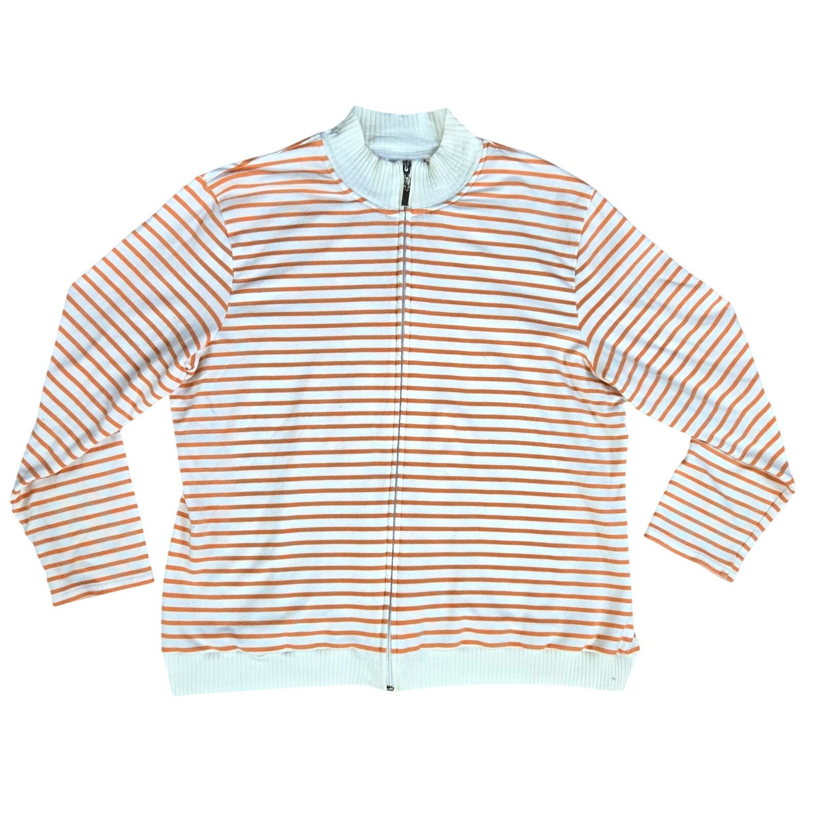 Vintage Vintage Peach Striped Full Zip Sweater Size 1X Size XL / US 12-14 / IT 48-50 - 2 Thumbnail