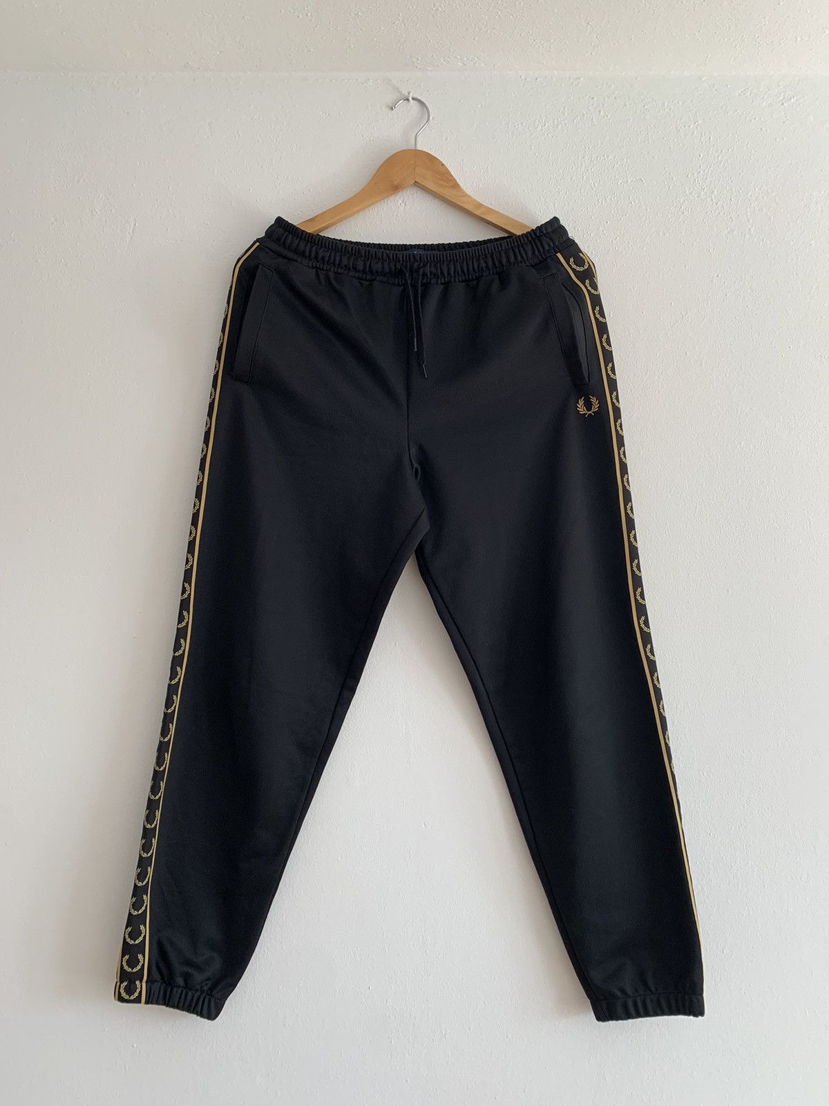 image of Fred Perry Jogger Track Taped Gold in Black, Men's (Size 32)