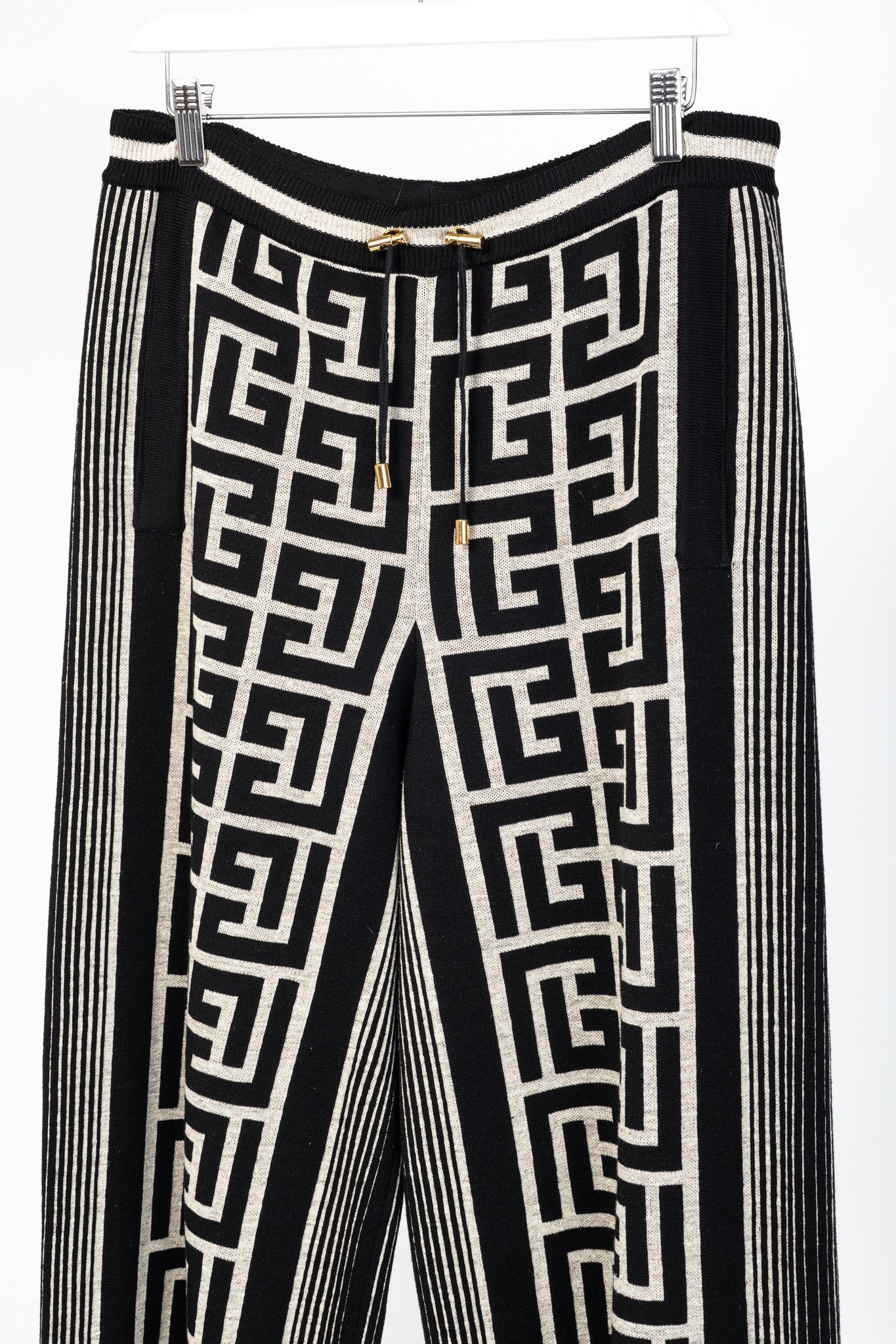 Balmain Balmain Ivoire & Noir Monogram-Jacquard Wool Sweatpants Size 30" / US 8 / IT 44 - 3 Thumbnail