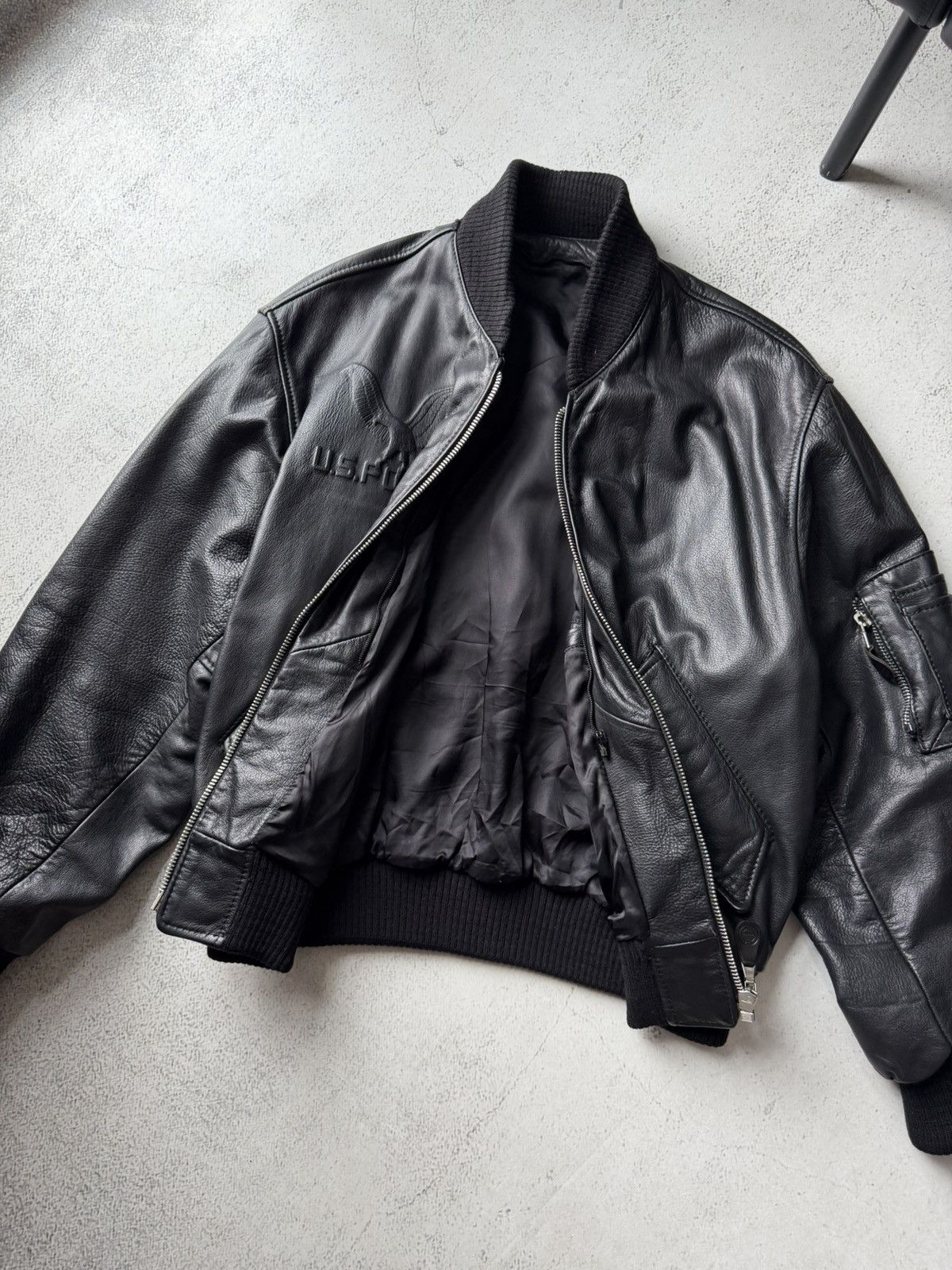 Leather U.S. Force Air Flying MA1 Aviator Leather Army Jacket Bomber Size US L / EU 52-54 / 3 - 10 Thumbnail