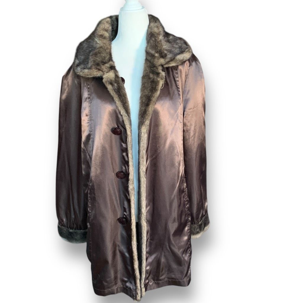 Vintage Vintage Tally-Ho Reversible Faux Fur Button Front Coat Brown Size L / US 10 / IT 46 - 8 Thumbnail