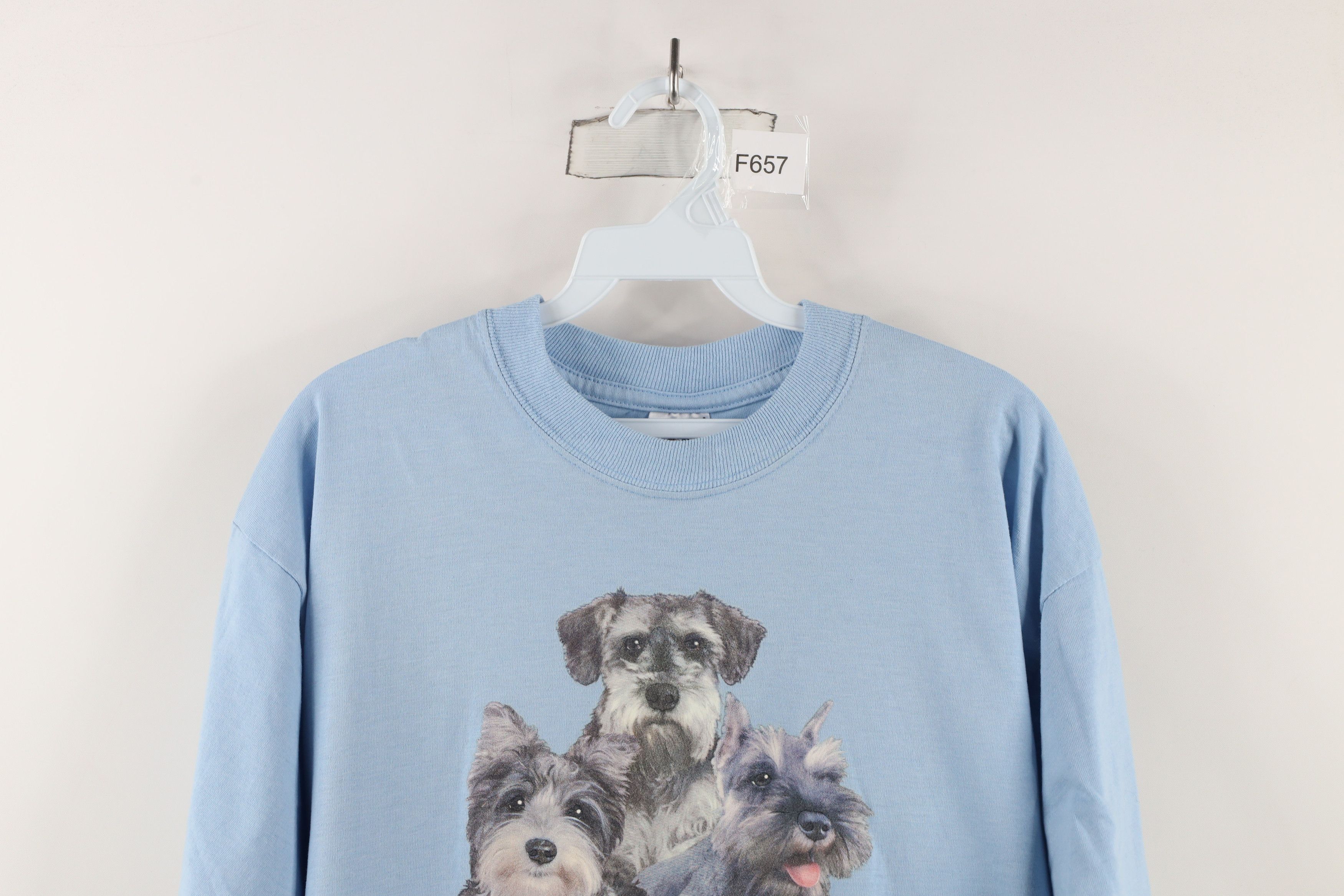 Vintage Vintage 90s Spell Out Schnauzer Dog Puppy T-Shirt Light Blue Size L / US 10 / IT 46 - 2 Thumbnail
