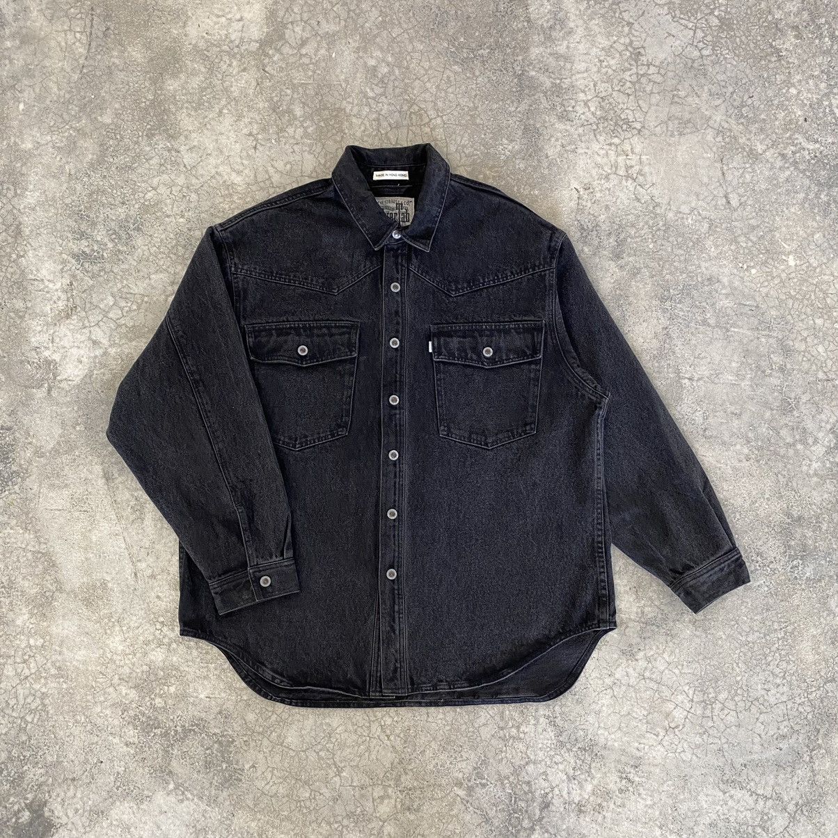 Levi's VTG 90’s Levis Silvertab Faded Black Thick Denim Shirt Size US M / EU 48-50 / 2 - 2 Thumbnail