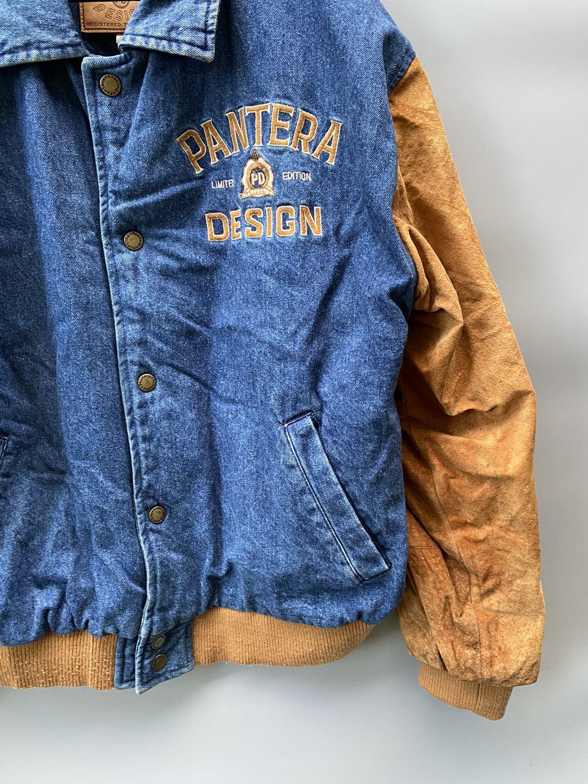 Vintage 1994 Pantera Design Denim Letterman Varsity Jacket Size US L / EU 52-54 / 3 - 7 Thumbnail