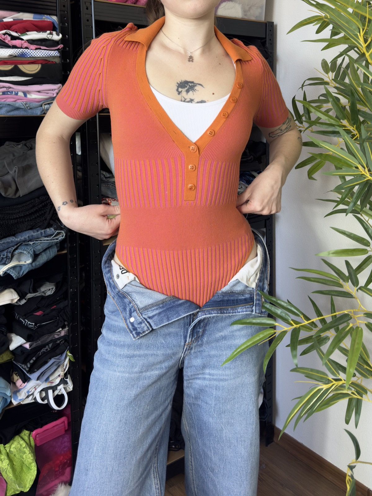 Jacquemus JACQUEMUS RIBBED PINK/ORANGE BODY SUIT TEE Size XXS / US 00 / IT 34 - 9 Thumbnail