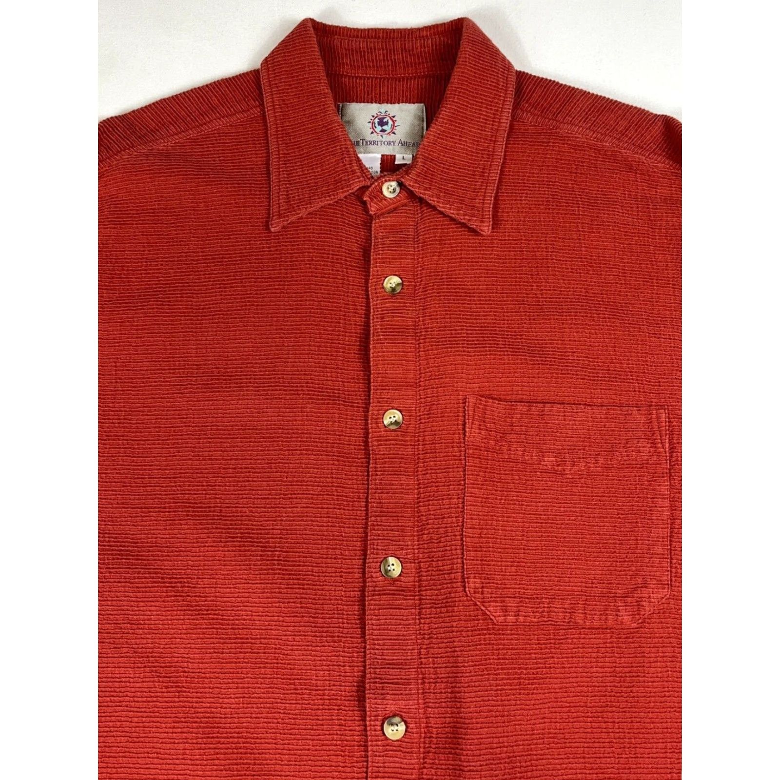 The Territory Ahead VINTAGE The Territory Ahead Button-Up Ribbed Cotton Shirt Men’s Brick Red Sz L Size US L / EU 52-54 / 3 - 2 Thumbnail