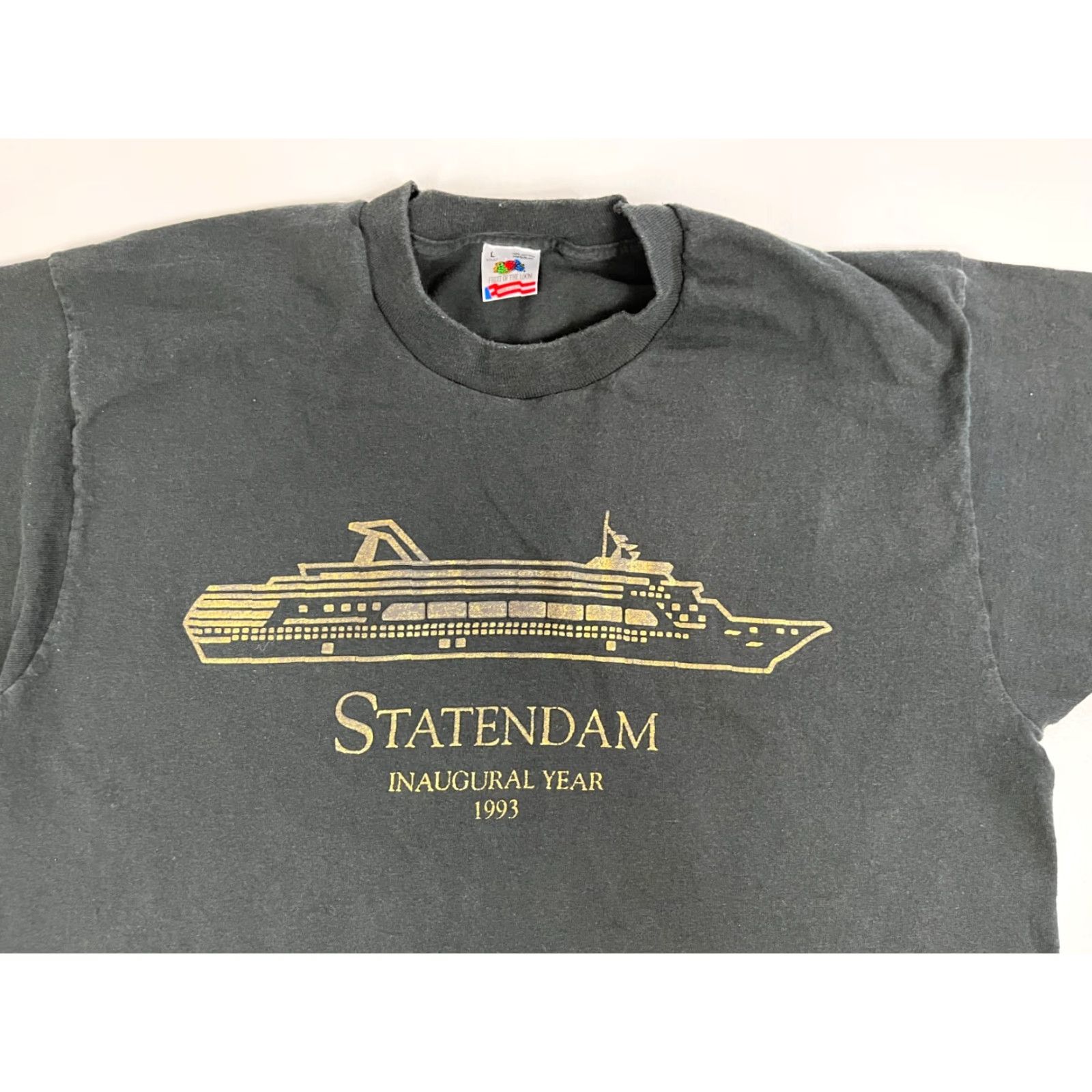 Fruit Of The Loom VINTAGE Statendam Inaugural Year 1993 Unisex Adult T-Shirt Crew Neck Short Sleeve 100% Pre-Shrunk Cotton Made in USA Fruit of the Loom Black L Size US L / EU 52-54 / 3 - 3 Thumbnail
