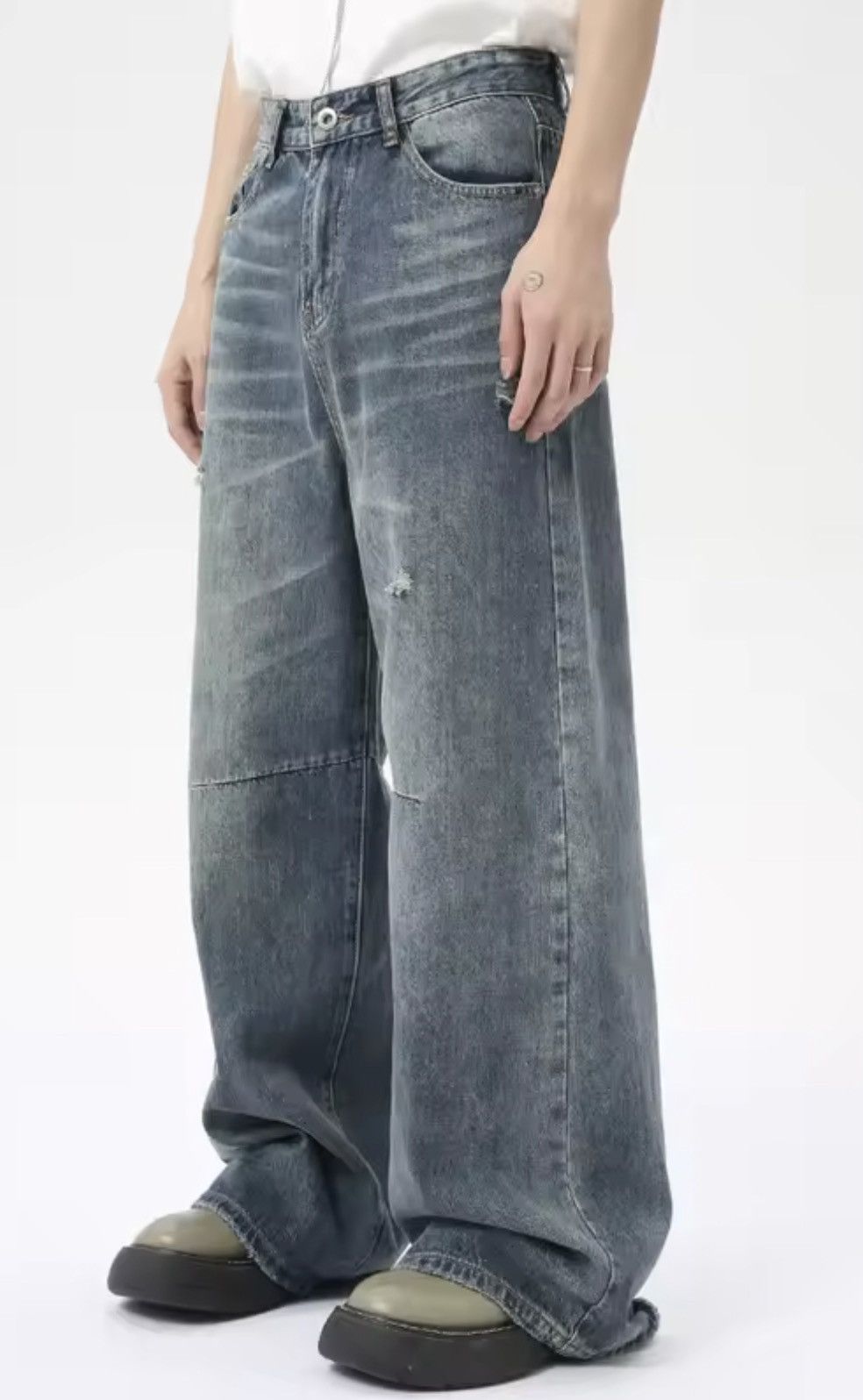 Japanese Brand DISTRESSED DENIM JEANS - Y2K ARCHIVE WIDE LEG PANTS Size US 30 / EU 46 - 3 Thumbnail