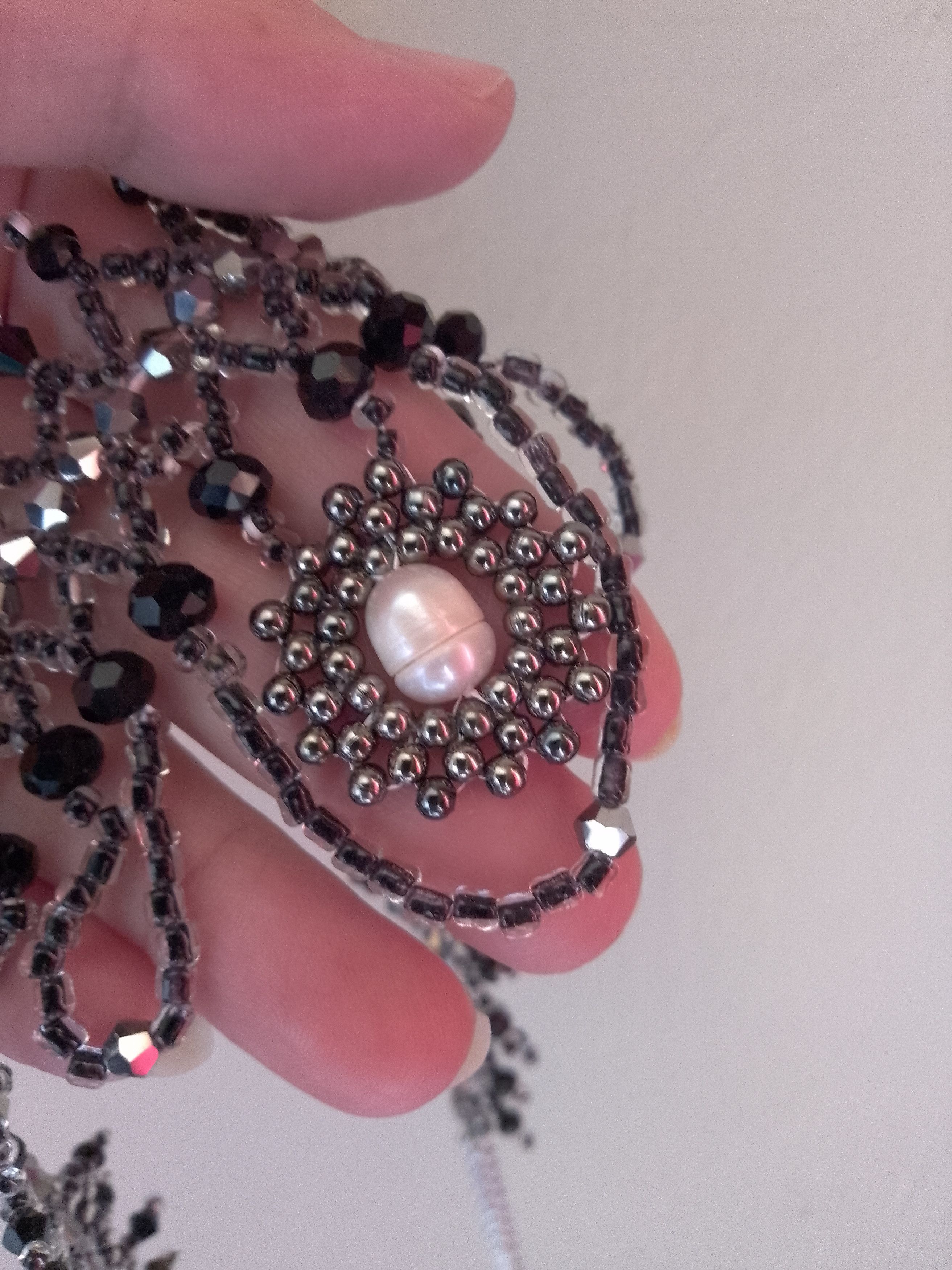 Handmade Gothic Choker Black Pendants Freshwater pearl Size ONE SIZE - 3 Thumbnail