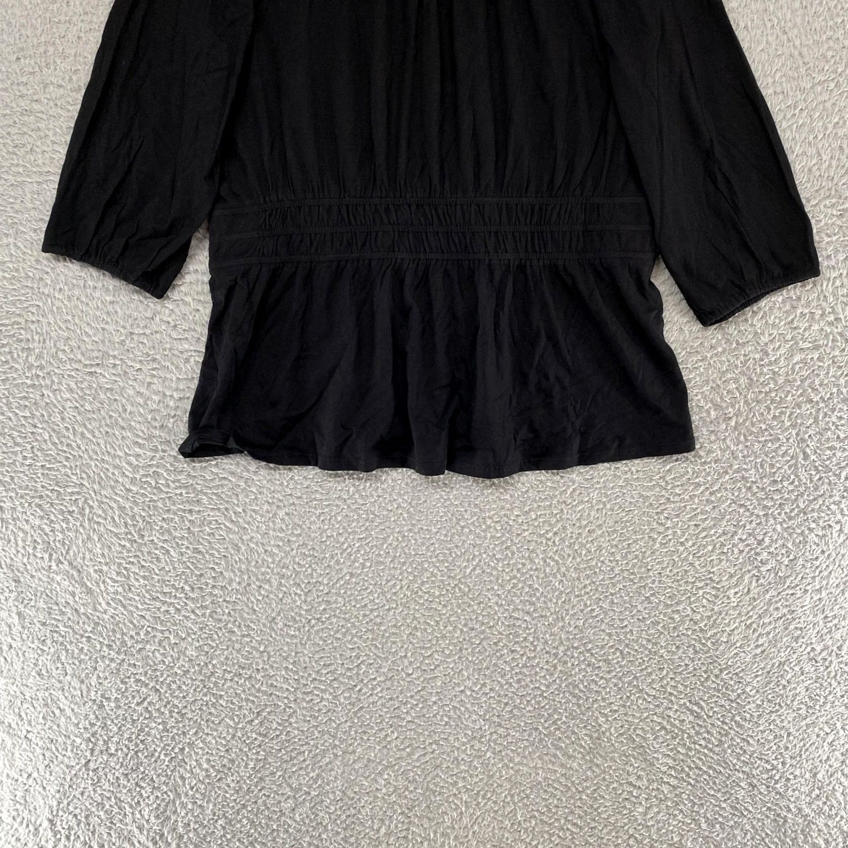 J. Jill J. Jill Blouse Womens Large Black 3/4 Sleeve Ruffle Boho Scoop Neck Top Casual Tunic Blouse with Smocked Details - Womens Size L / US 10 / IT 46 - 2 Thumbnail