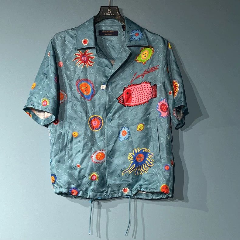 Louis Vuitton Louis Vuitton Blue Yayoi Kusama Short Sleeve Shirt with Em Size US XS / EU 42 / 0 - 1 Thumbnail