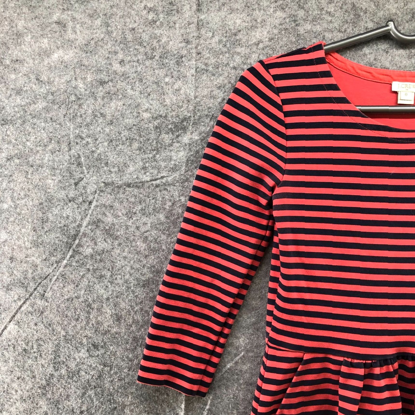 J.Crew J.CREW Dress Striped 3/4 Sleeve Knit A-Line Knee Length Coral Navy Size 0 Womens Size XS / US 0-2 / IT 36-38 - 5 Thumbnail