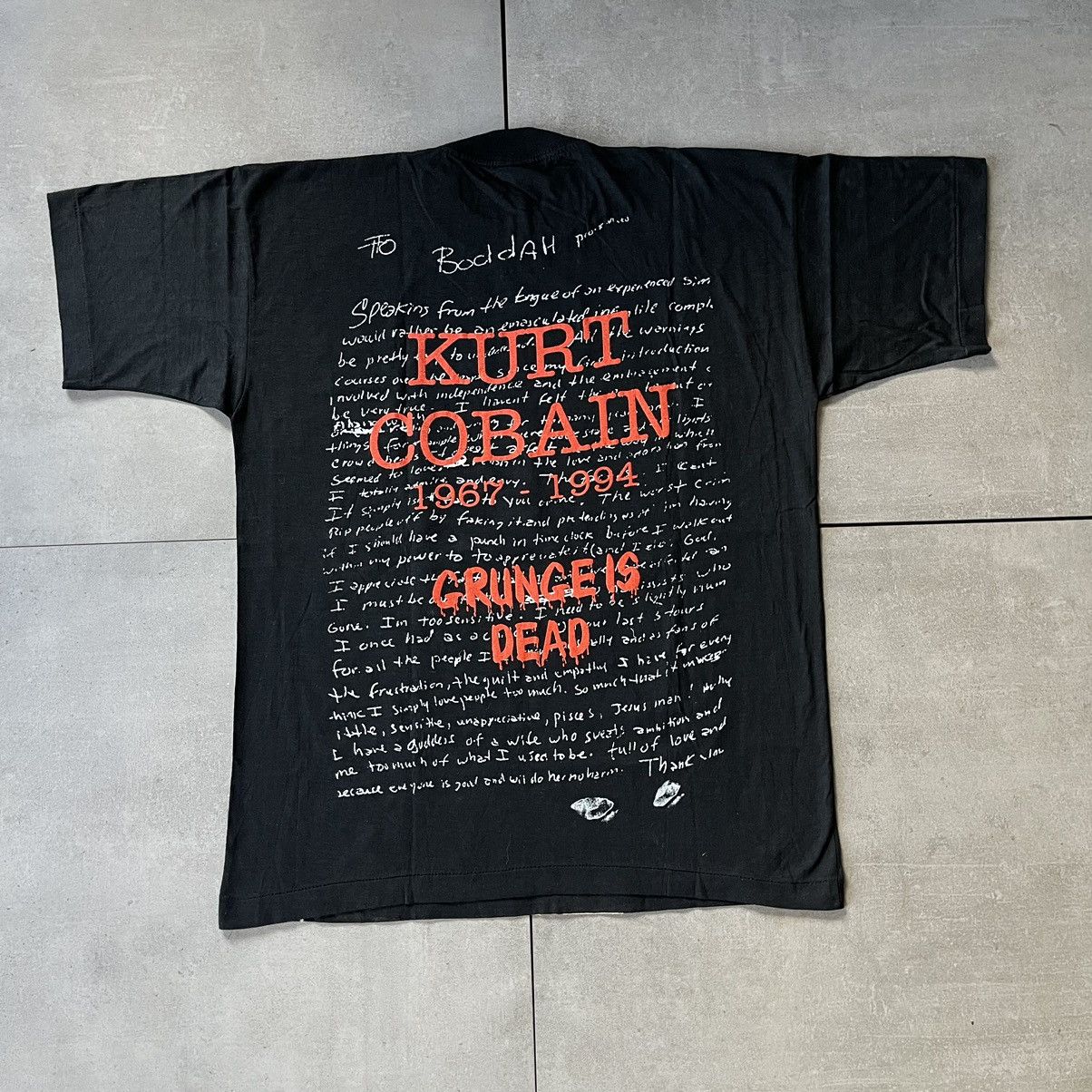Band Tees × Nirvana × Vintage 1990s Nirvana Crying Kurt Cobain Grunge Is Dead T-Shirt Size US L / EU 52-54 / 3 - 4 Thumbnail