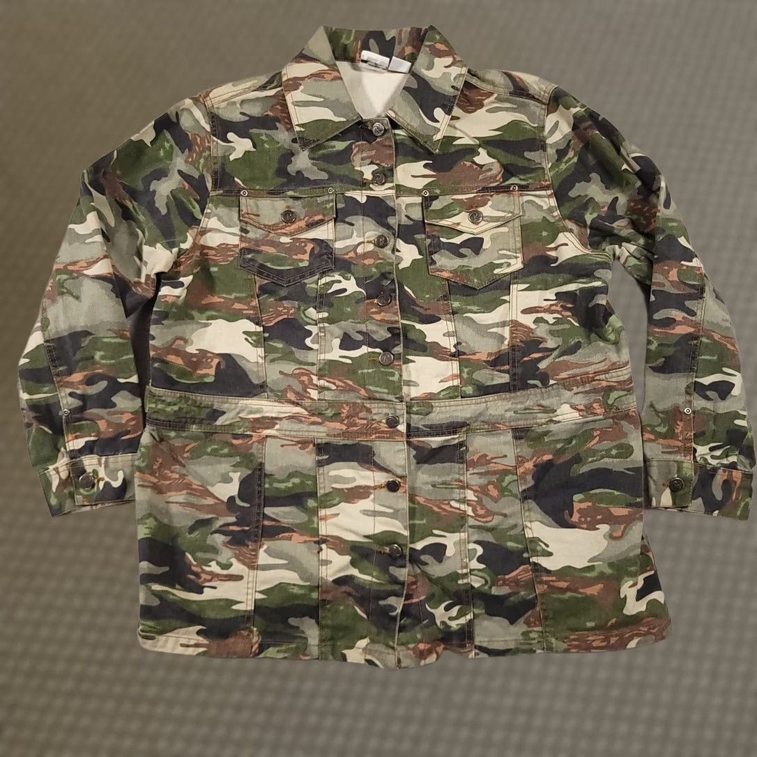 Vintage Roman's Jacket Women's 16W Green Denim Camouflage Button Up Outdoors Pockets Jacket Size XXL / US 16-18 / IT 52-54 - 1 Thumbnail