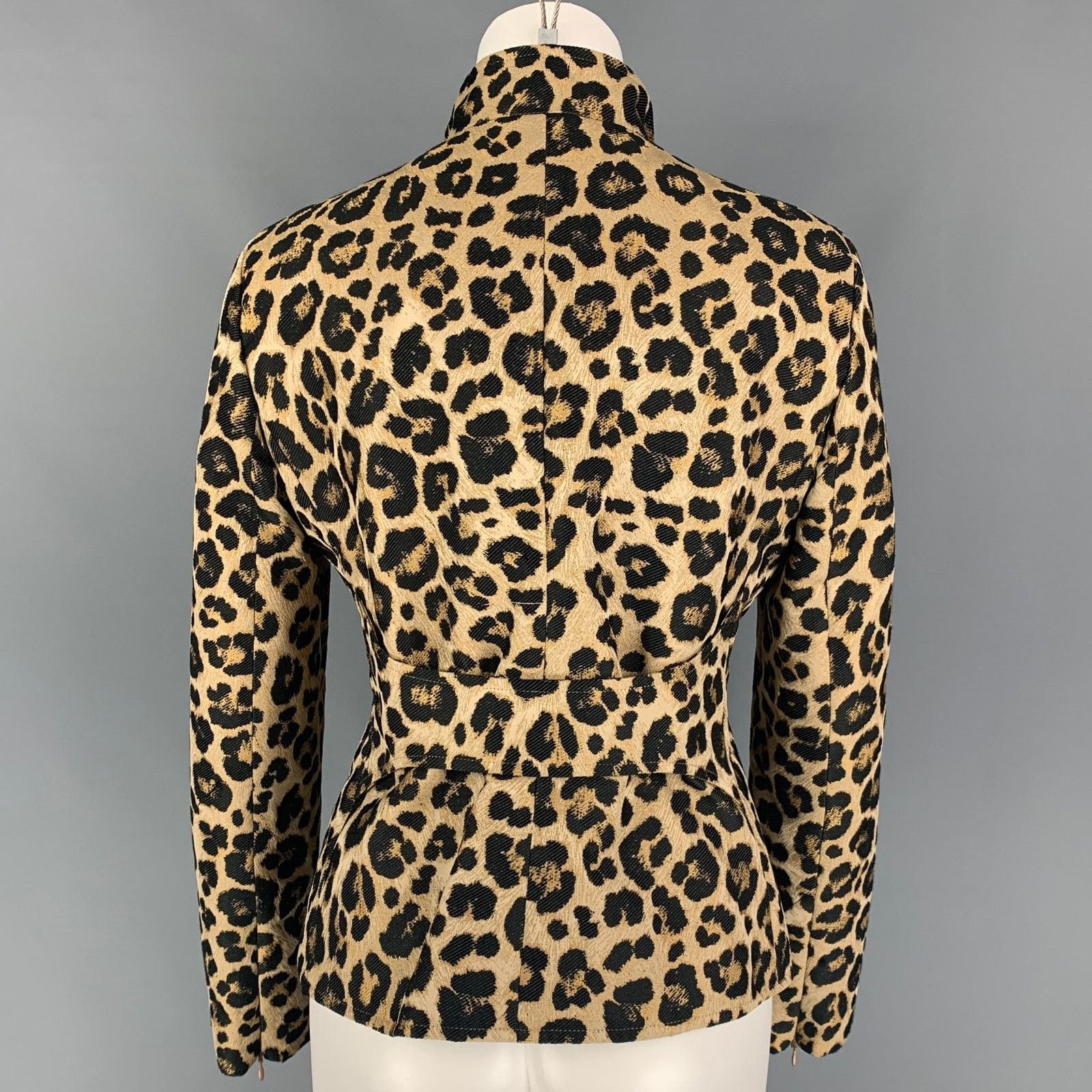 Giorgio Armani Tan Black Polyester Animal Print Jacquard Zip Up Jacket Size M / US 6-8 / IT 42-44 - 3 Thumbnail
