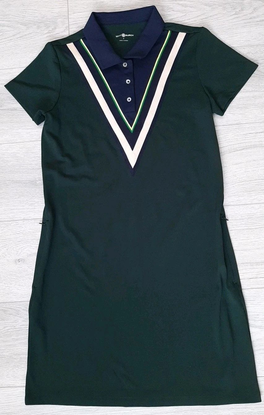 Tory Burch Tory Burch Women’s Small Pique Chevron Polo Minidress Green Size S / US 4 / IT 40 - 1 Thumbnail