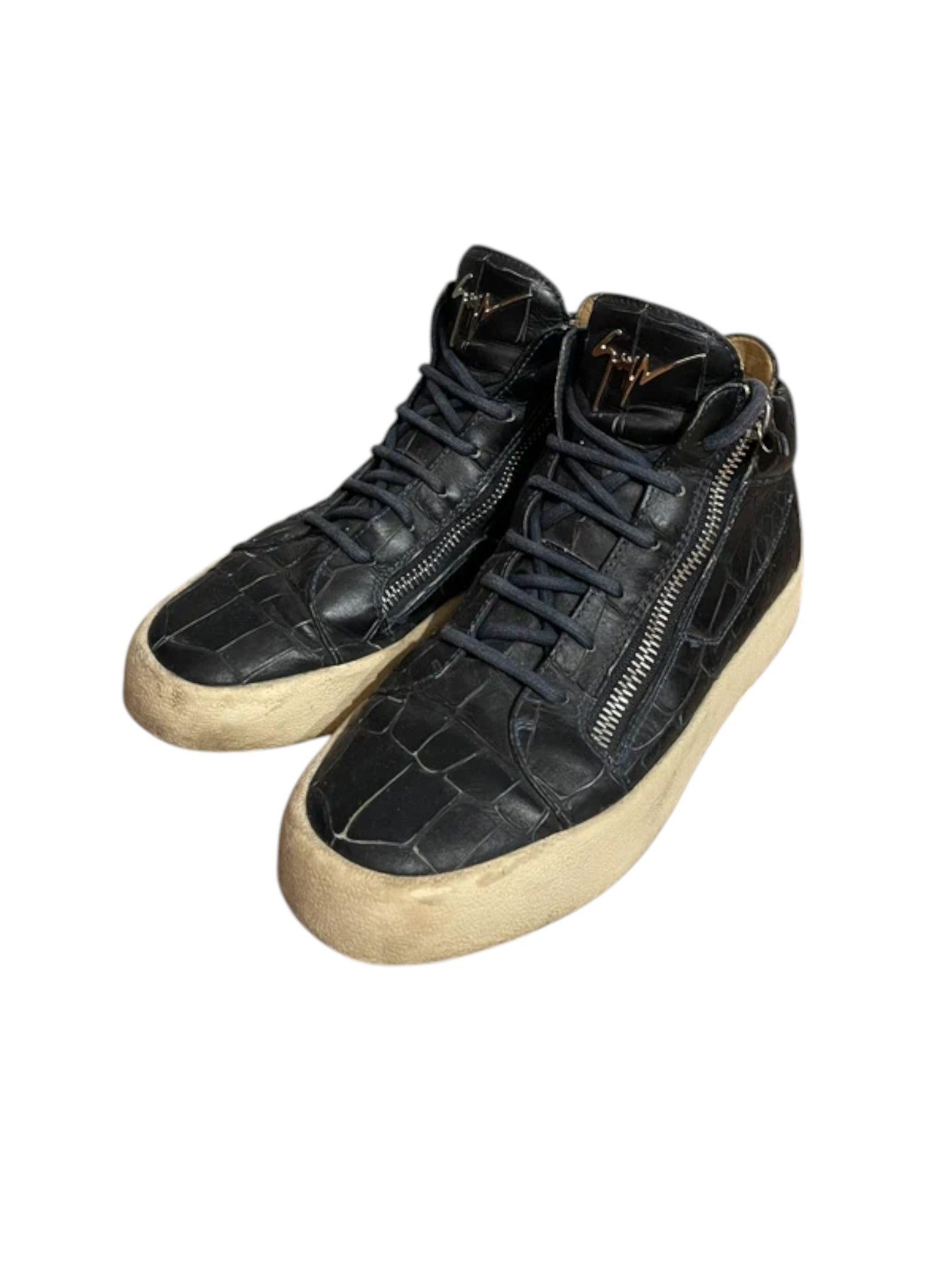 Giuseppe Zanotti Giuseppe Zanotti Croc Embossed Side Zip Sneakers, c.2010s Size US 7 / EU 40 - 1 Thumbnail