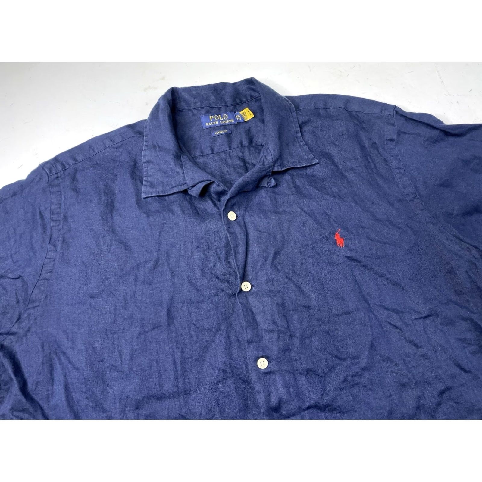 Polo Ralph Lauren Polo Ralph Lauren Shirt Mens XXL Blue Linen Blend Short Sleeve Camp Collar Pony Button-Up Collared Classic Casual Size US XXL / EU 58 / 5 - 2 Thumbnail