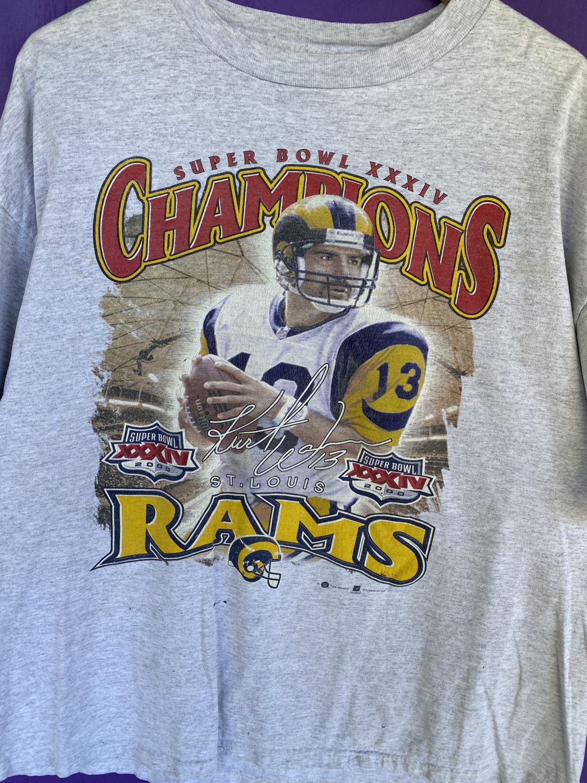 NFL Vintage 2000 superbowl St Louis Rams Kurt warner t-shirt Size US XL / EU 56 / 4 - 3 Thumbnail