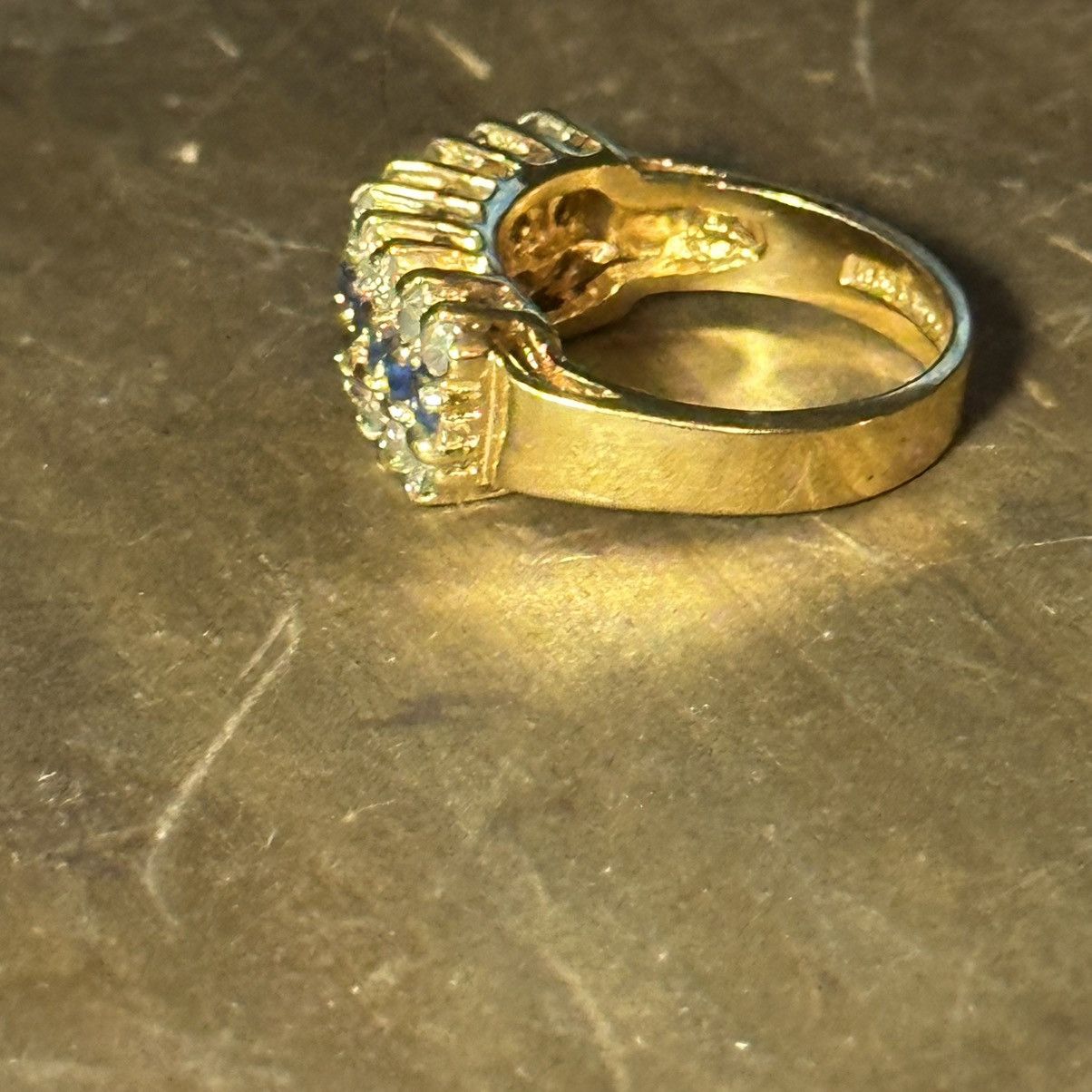 Vintage Vintage LIND 14KHGE blue sapphire and CZ rooftop ring Size ONE SIZE - 8 Thumbnail