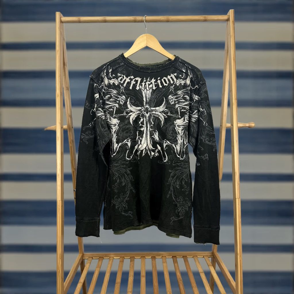 Affliction VTG Affliction Cross Angel Death Emo Grunge Goth Thermal LS REVERSIBLE Shirt XL Black Mens Size US XL / EU 56 / 4 - 1 Thumbnail