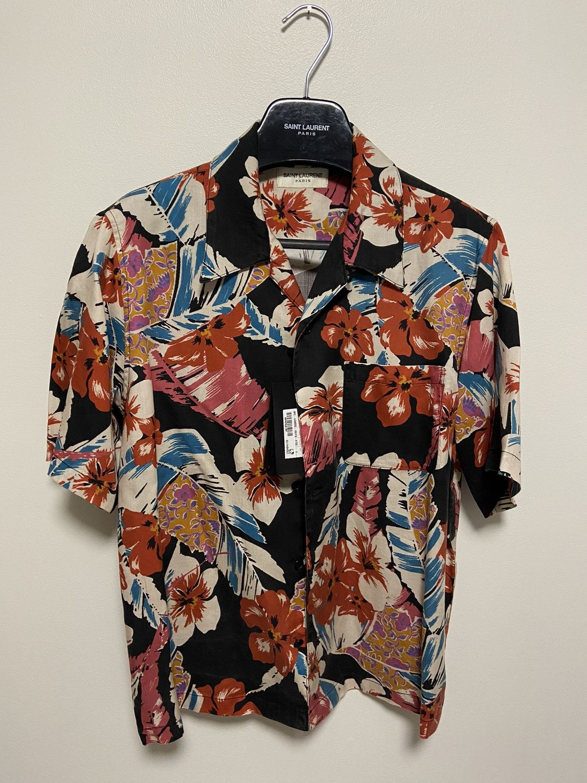 image of Saint Laurent Paris Saint Laurent Hawaiian Aloha Shirt in Black Red, Men's (Size Small)