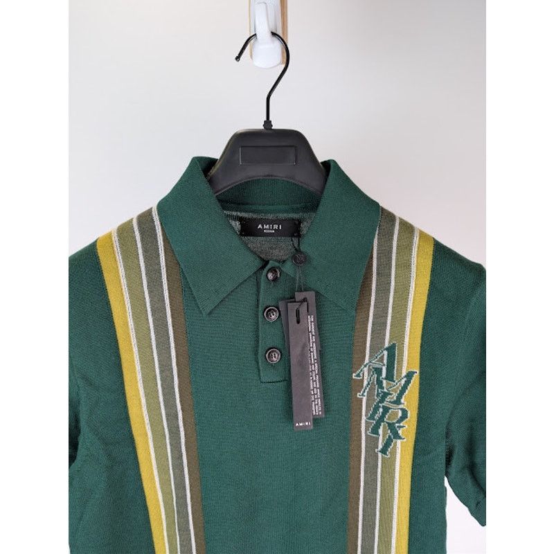 Amiri o1rshd1 Stack Stripe Short Sleeve Polo Shirt in Green Size US M / EU 48-50 / 2 - 7 Thumbnail