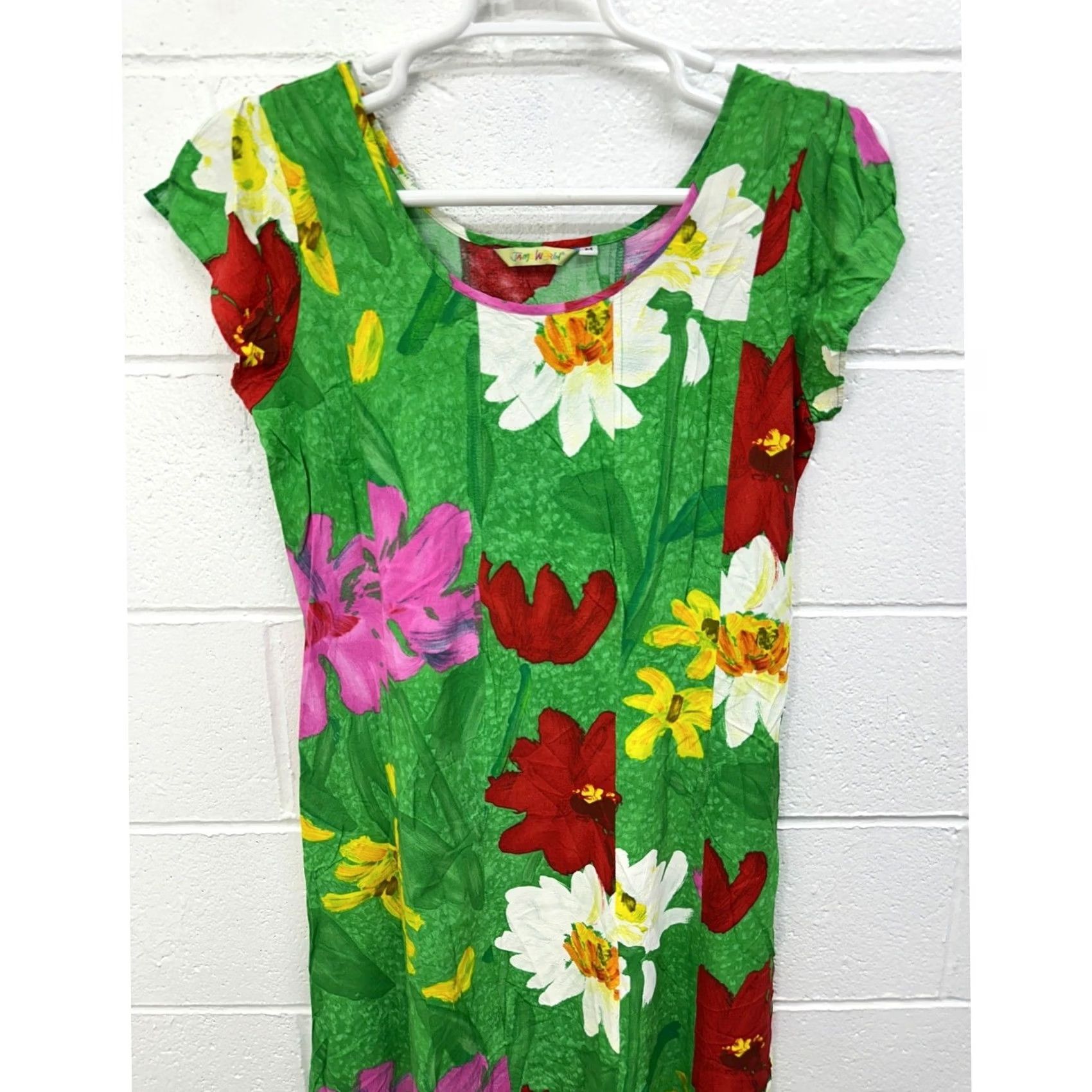 Jams World Jams World Dress Women's Medium Green Red Floral Hawaiian Tropical Size M / US 6-8 / IT 42-44 - 2 Thumbnail