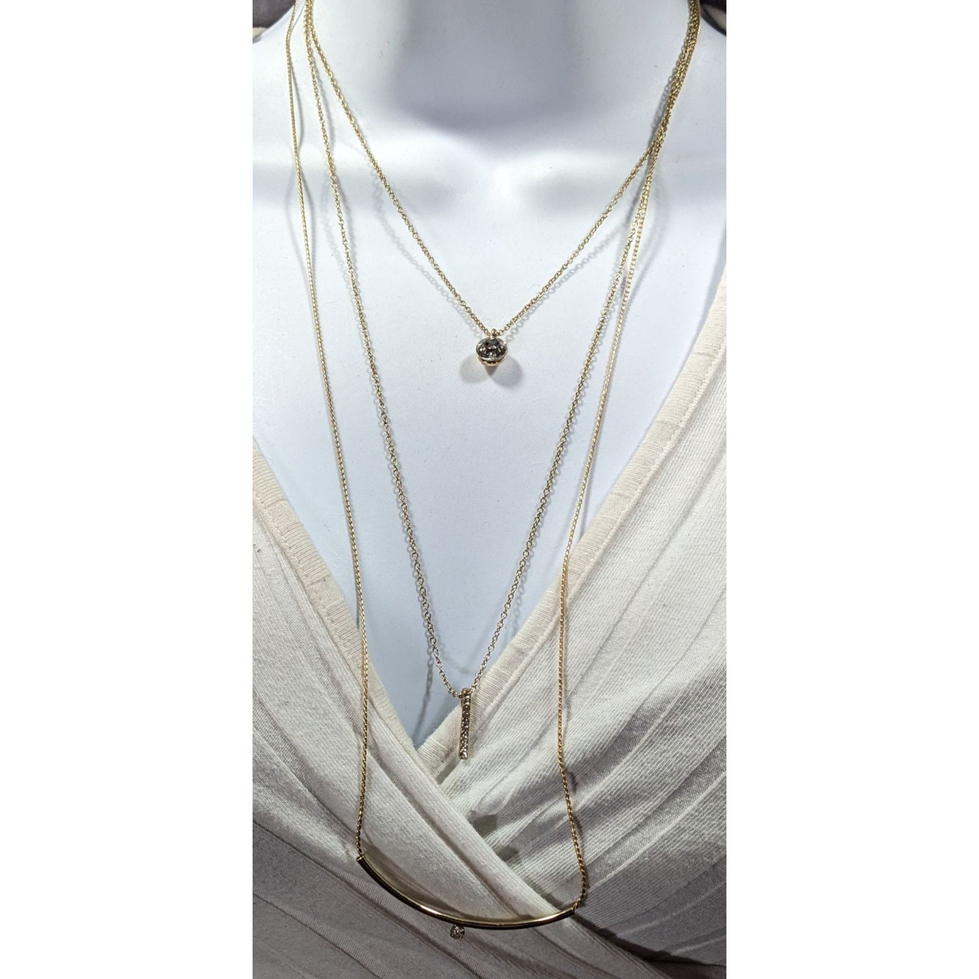 Other Elegant Glam Multilayer Triple Chain And Rhinestone Pendant Size ONE SIZE - 5 Thumbnail