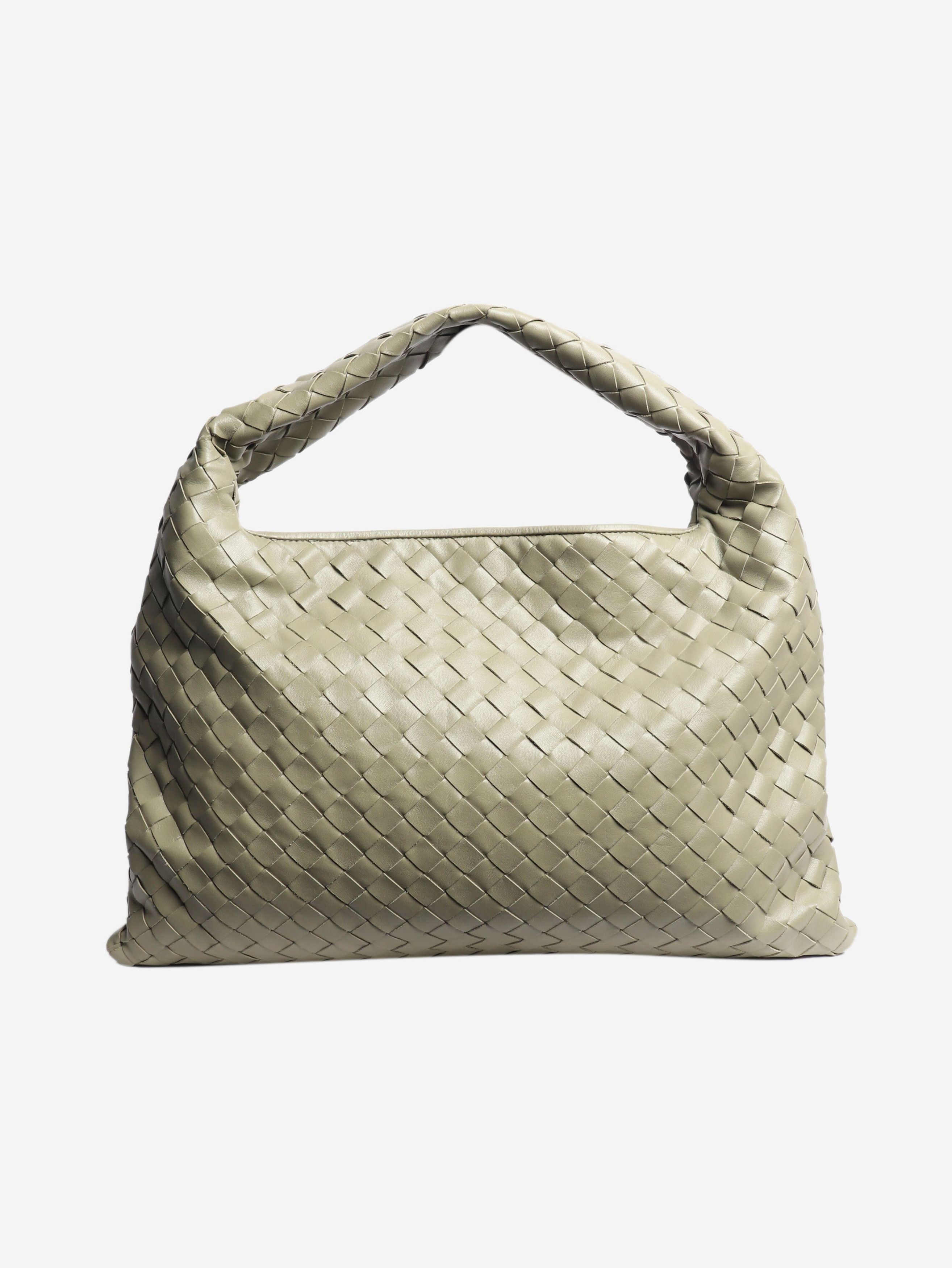 Sage Green Hop Intrecciato Leather Shoulder Bag, Women's