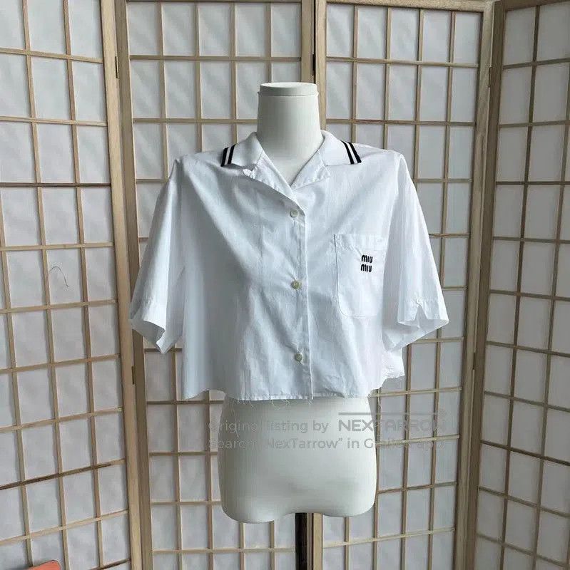 Miu Miu Miu Miu White Cotton Cropped Shirt . Size M / US 6-8 / IT 42-44 - 1 Thumbnail