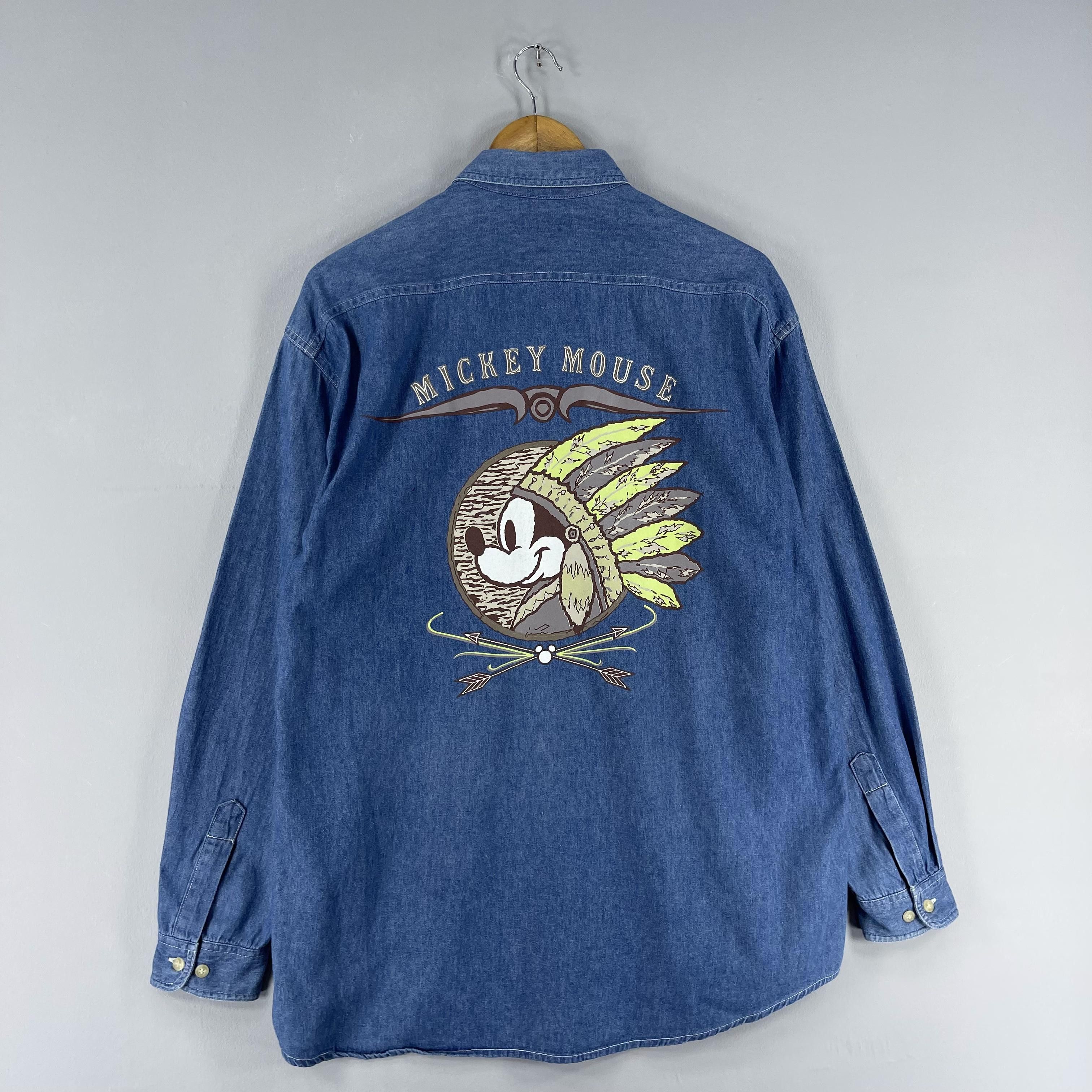 Disney Vintage 90's MICKEY MOUSE Double Pocket Denim Shirt Size US L / EU 52-54 / 3 - 3 Thumbnail